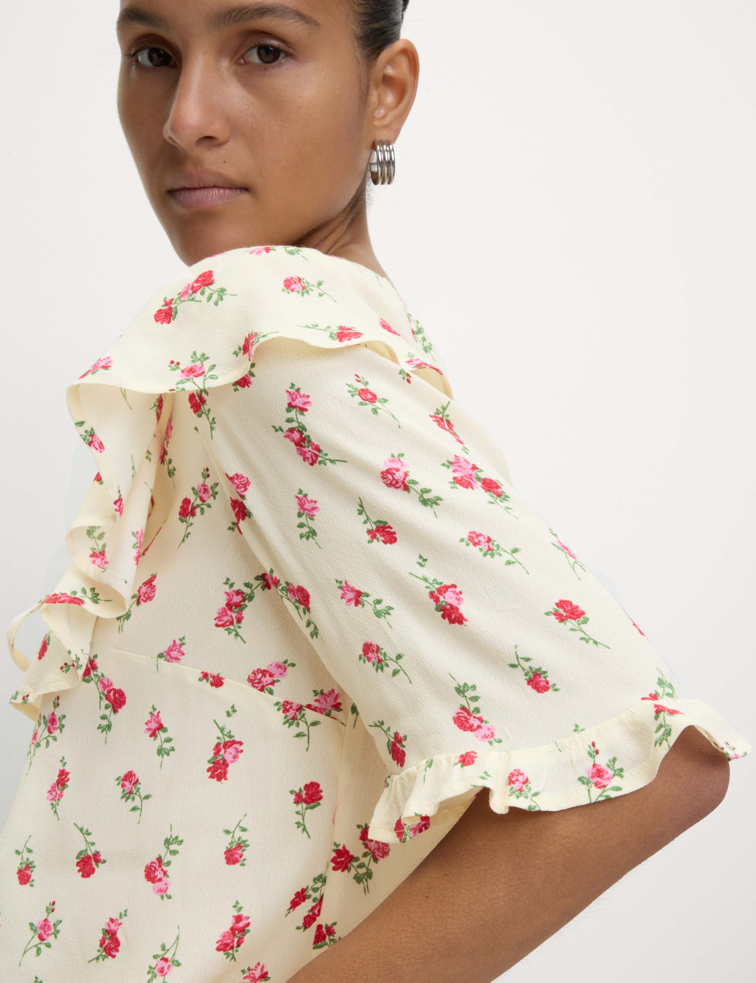 Floral Frill Neck Tie Detail Top 3 of 6