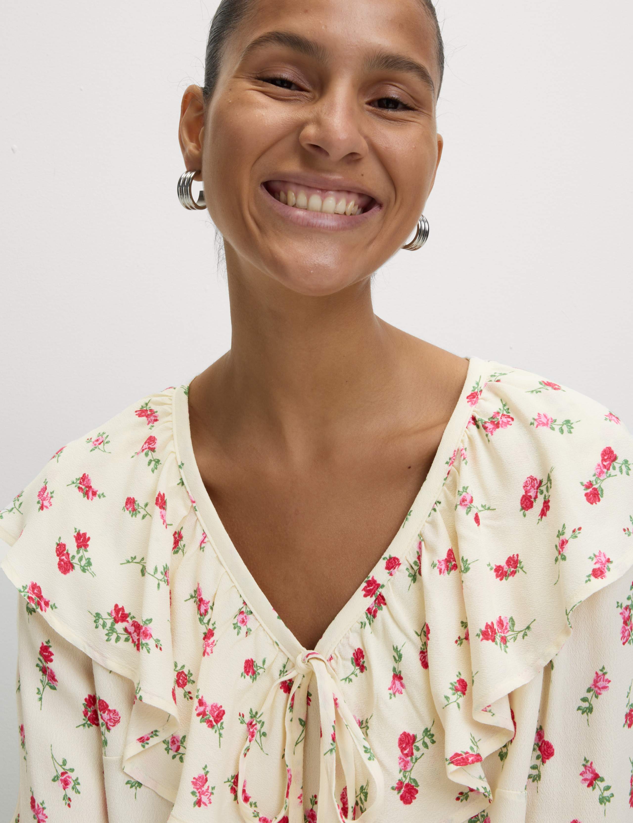 Floral Frill Neck Tie Detail Top 6 of 6