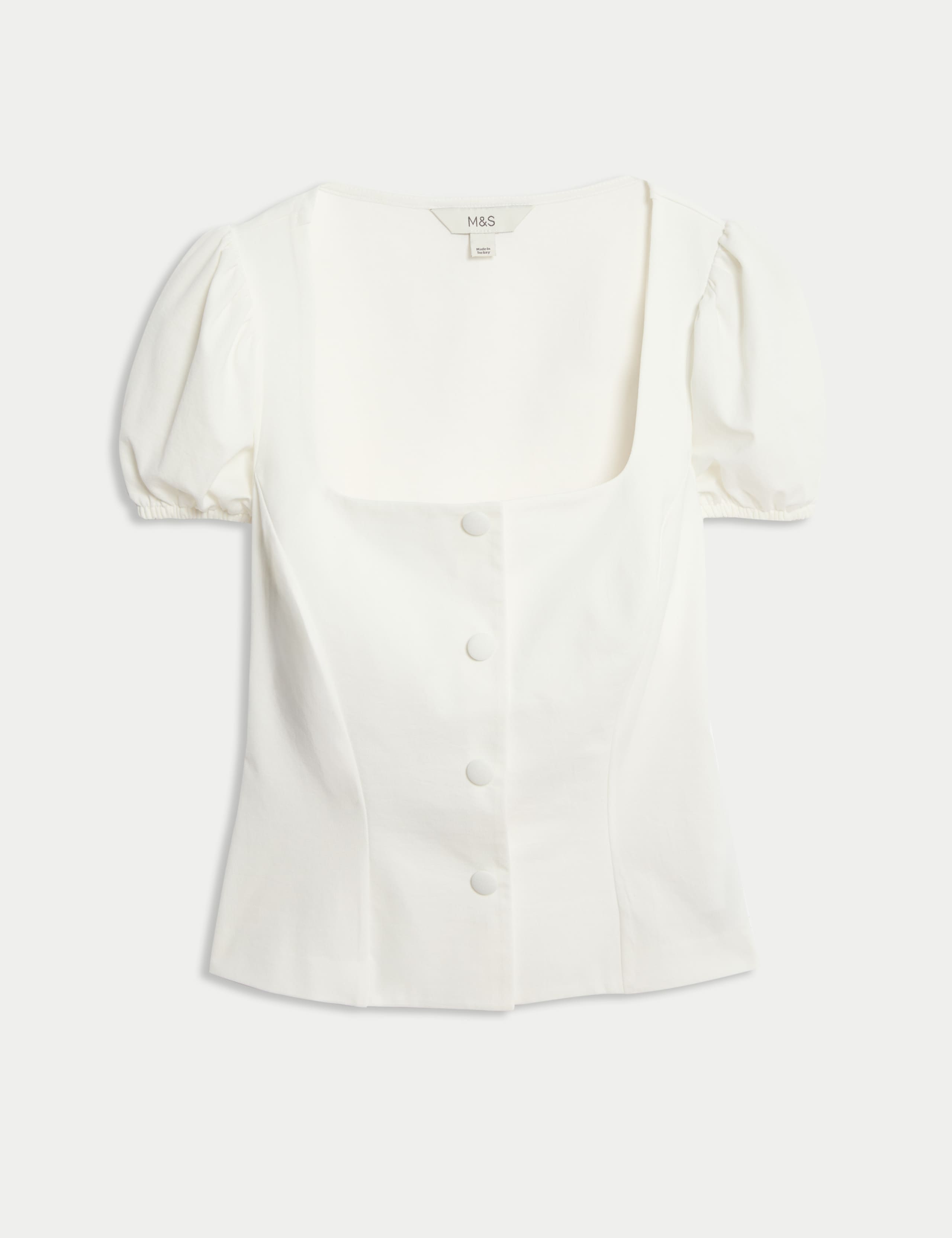 Square Neck Button Through Puff Sleeve Top 2 of 5