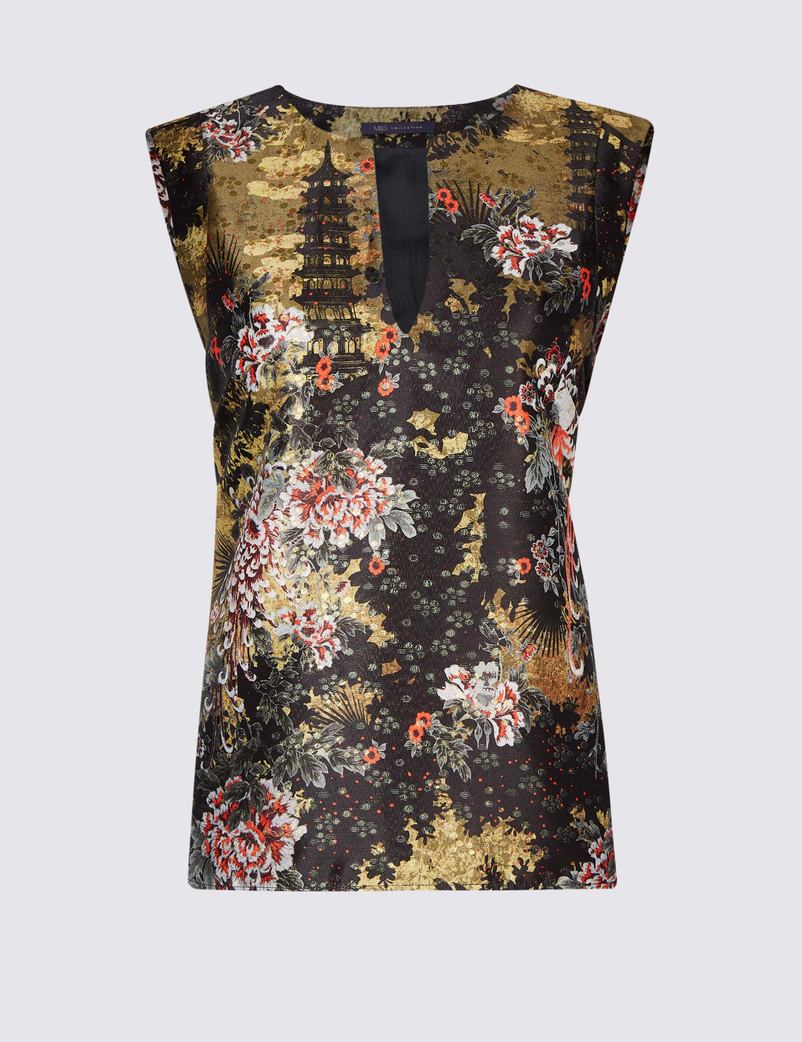 Jacquard Notch Neck Shell Top 2 of 5