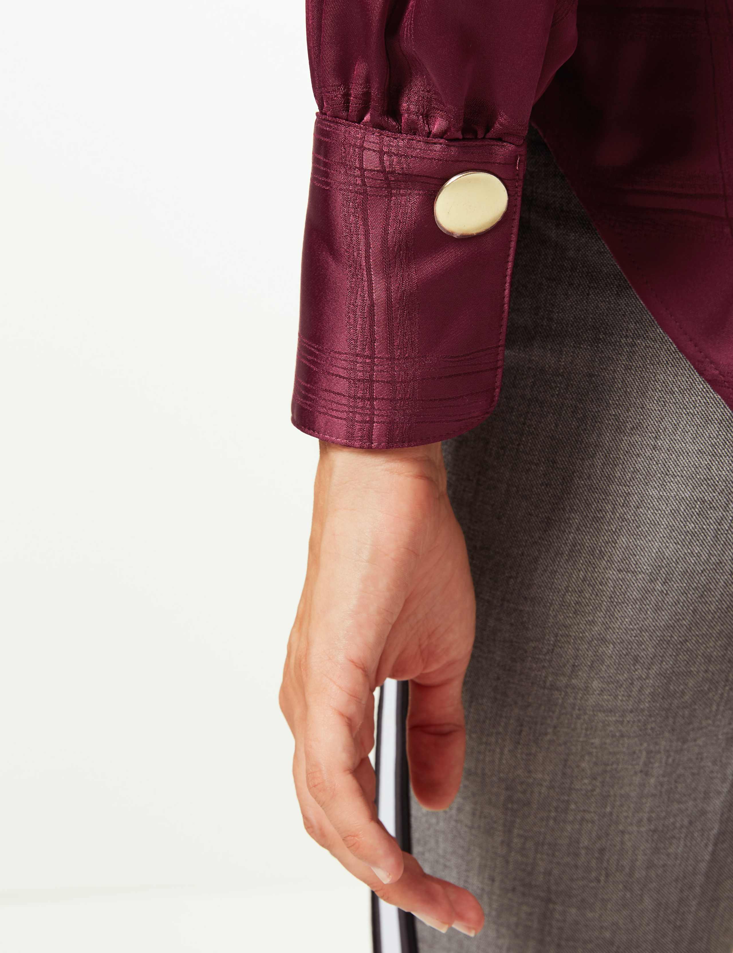Checked Satin V-Neck Long Sleeve Blouse 5 of 5