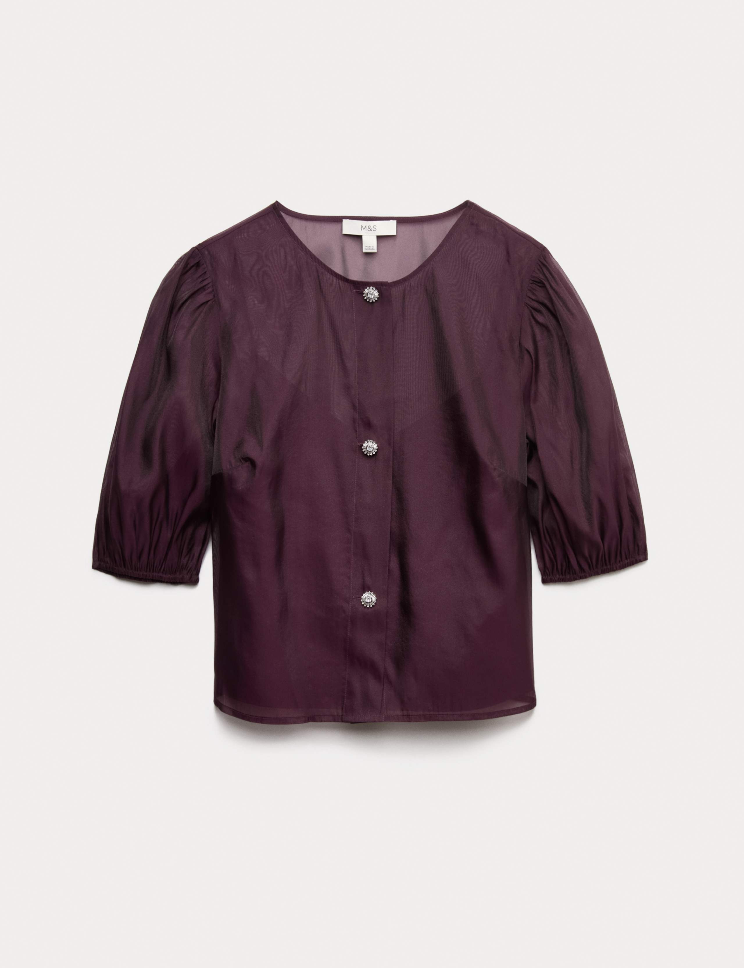 Organza Embellished Button Detail Top 2 of 7