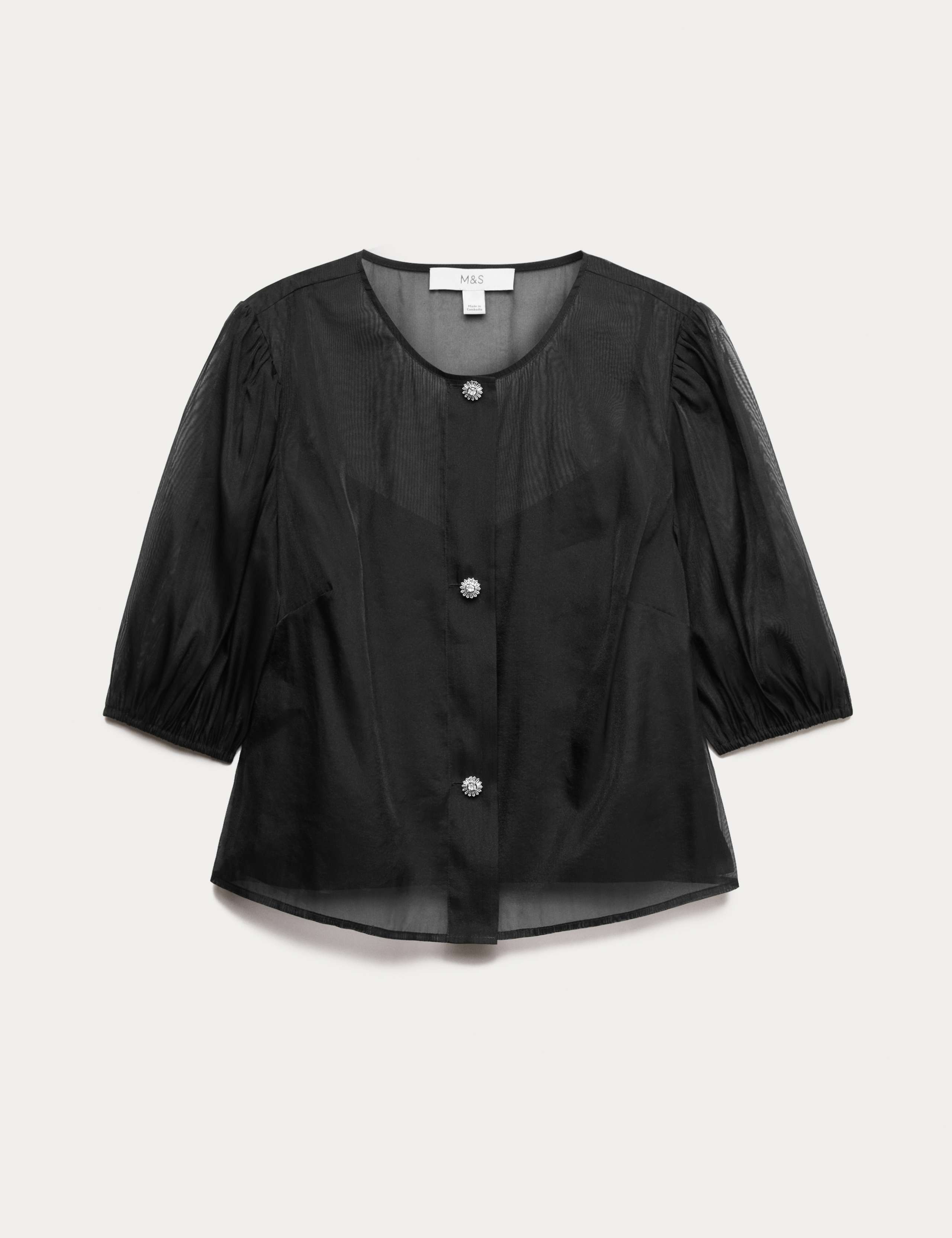 Organza Embellished Button Detail Top 2 of 6