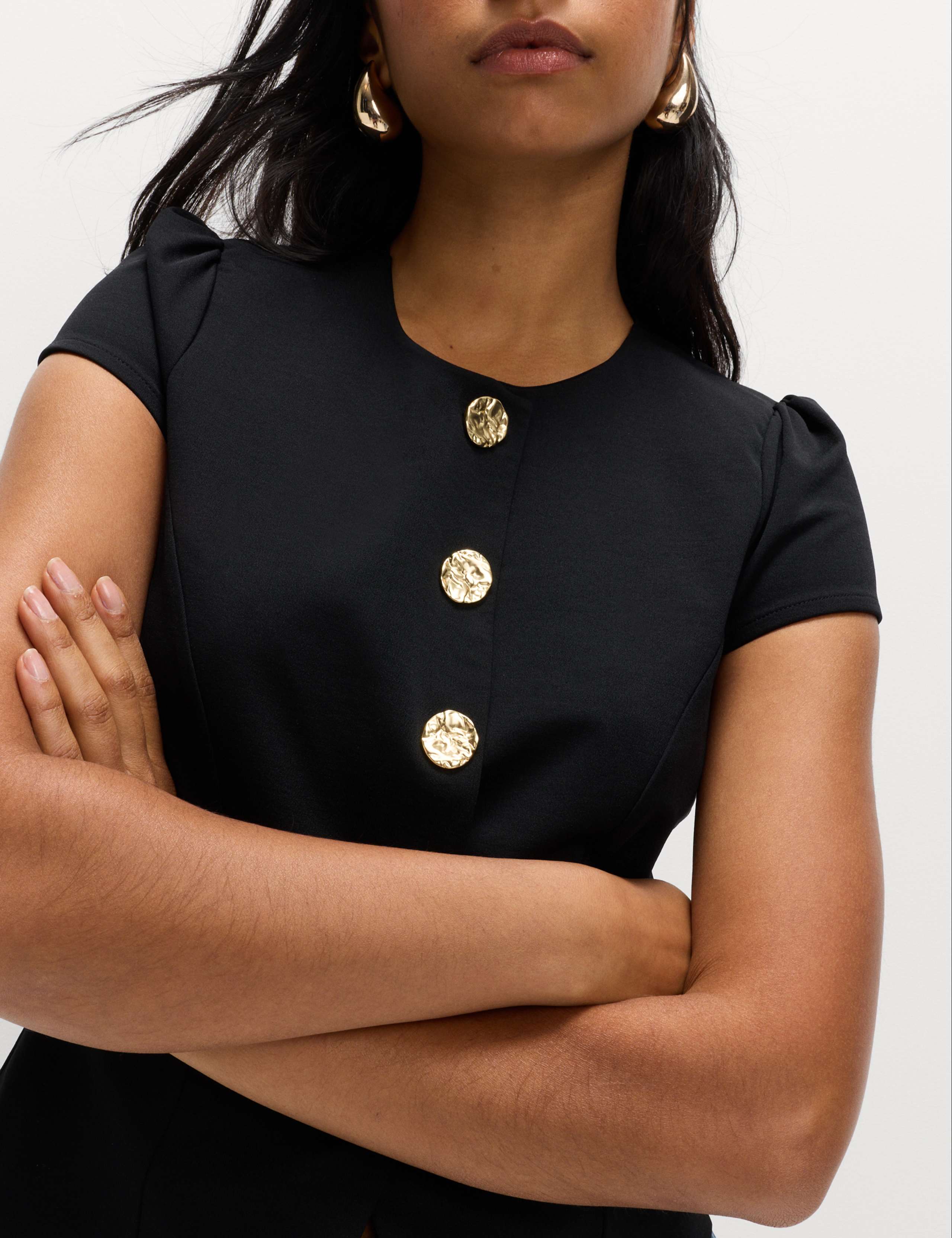 Round Neck Fitted Button Detail Top 4 of 5