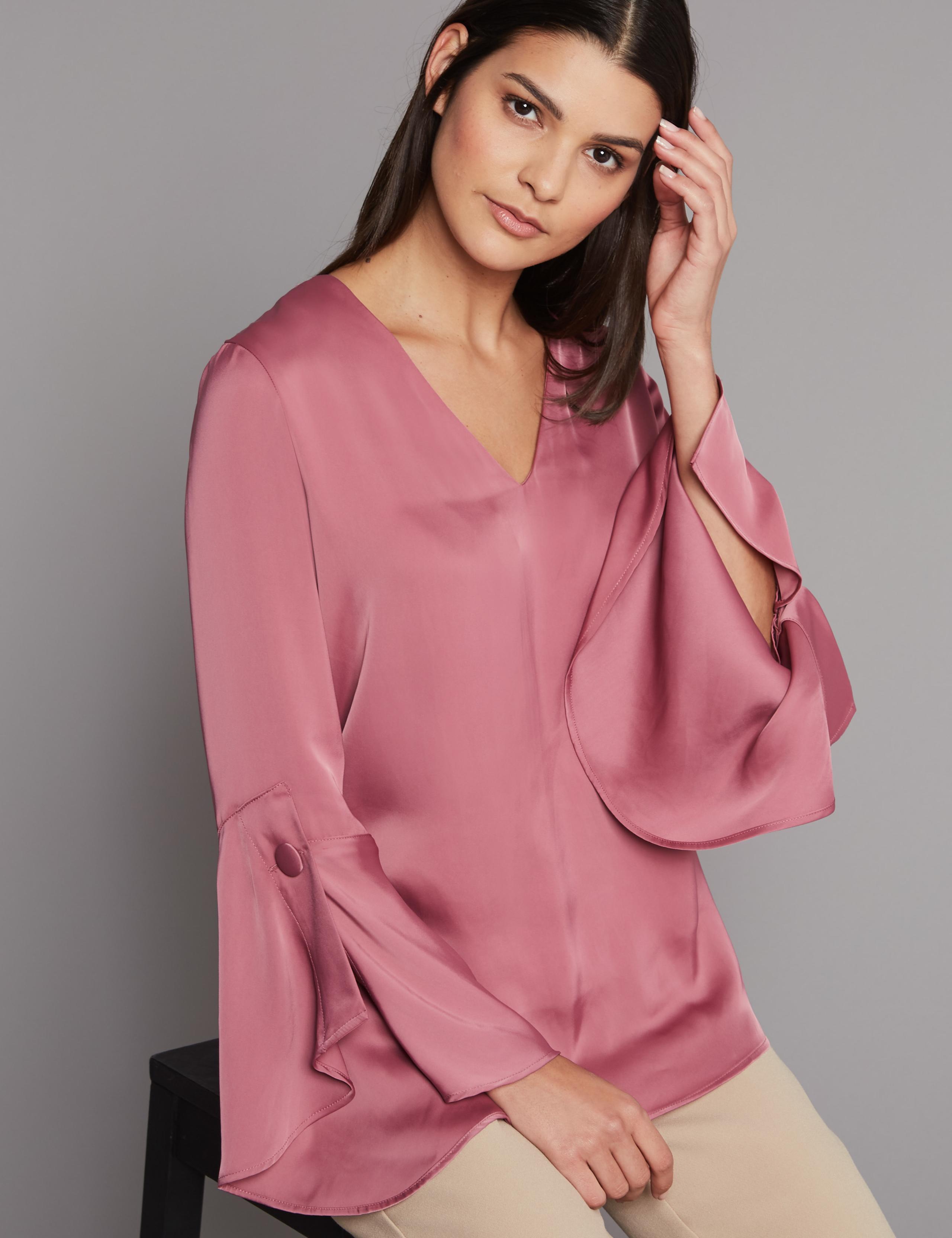 Flute Sleeve V-Neck Blouse 1 of 4