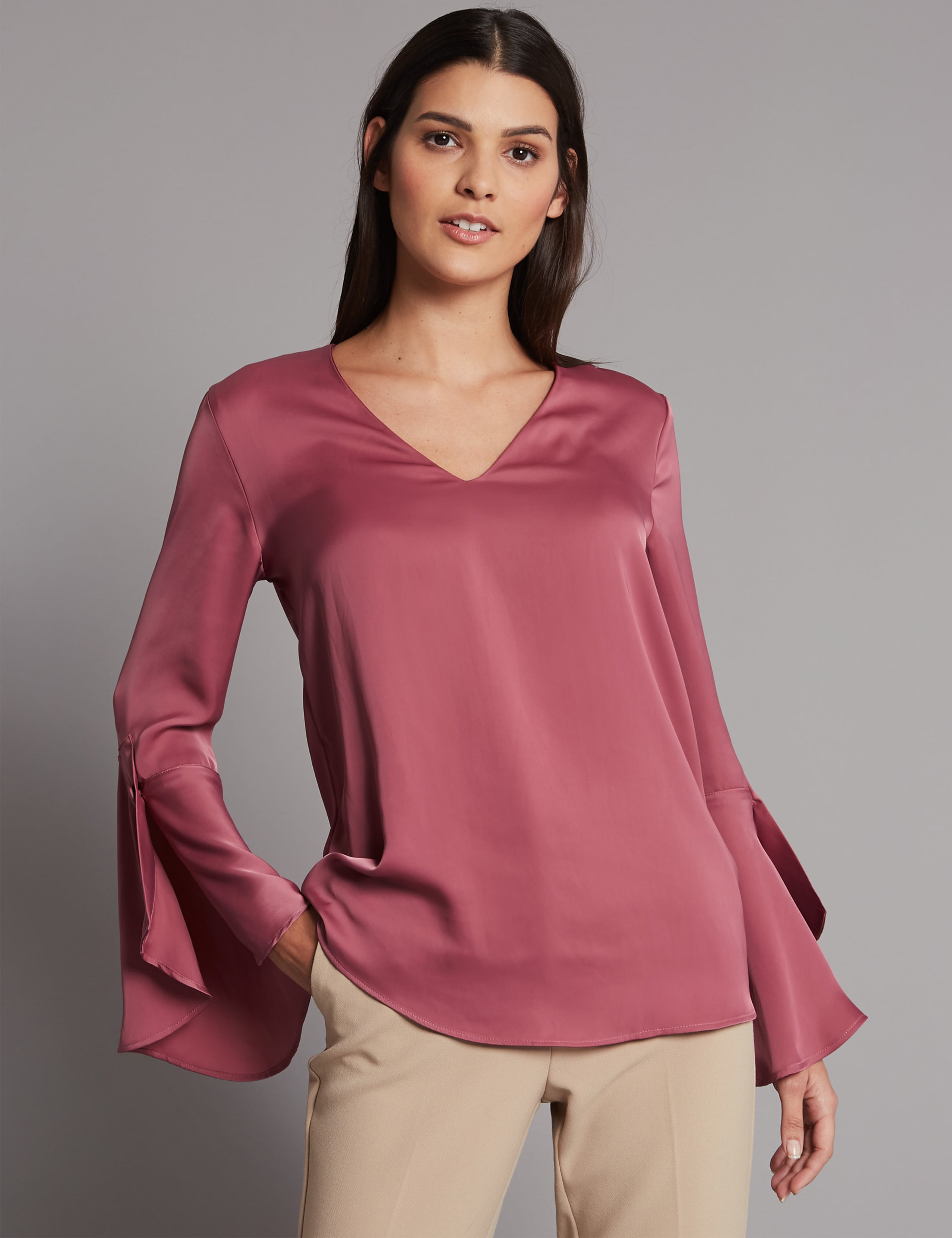 Flute Sleeve V-Neck Blouse 3 of 4