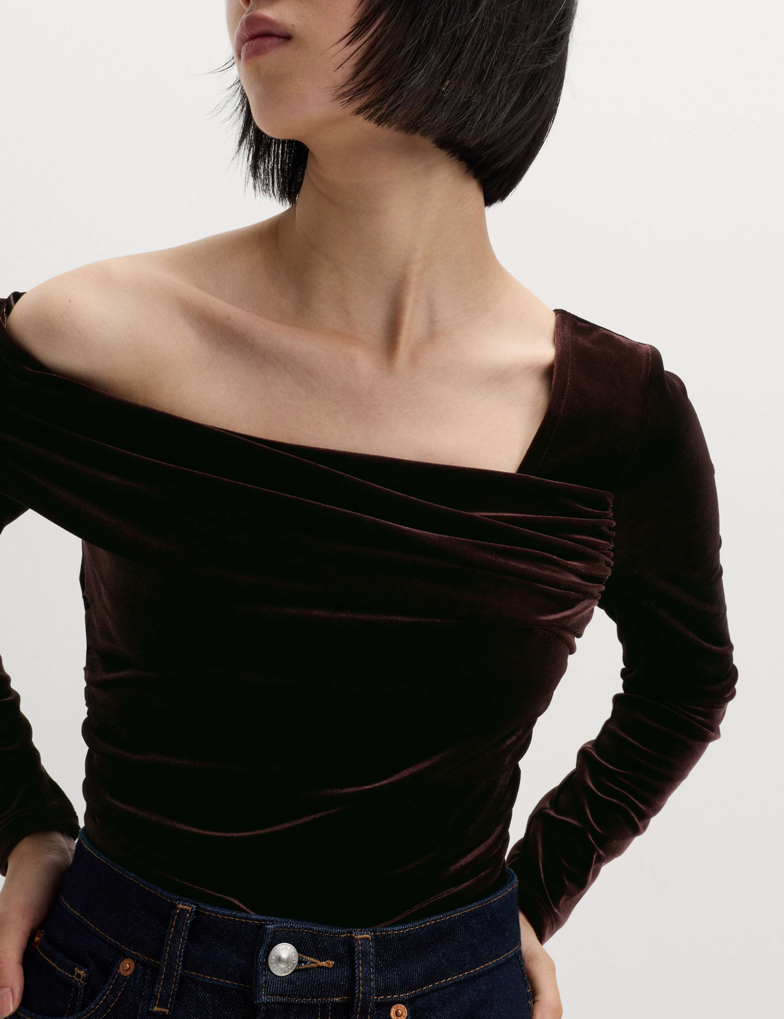Velvet Asymmetric Neck One Shoulder Top 3 of 5