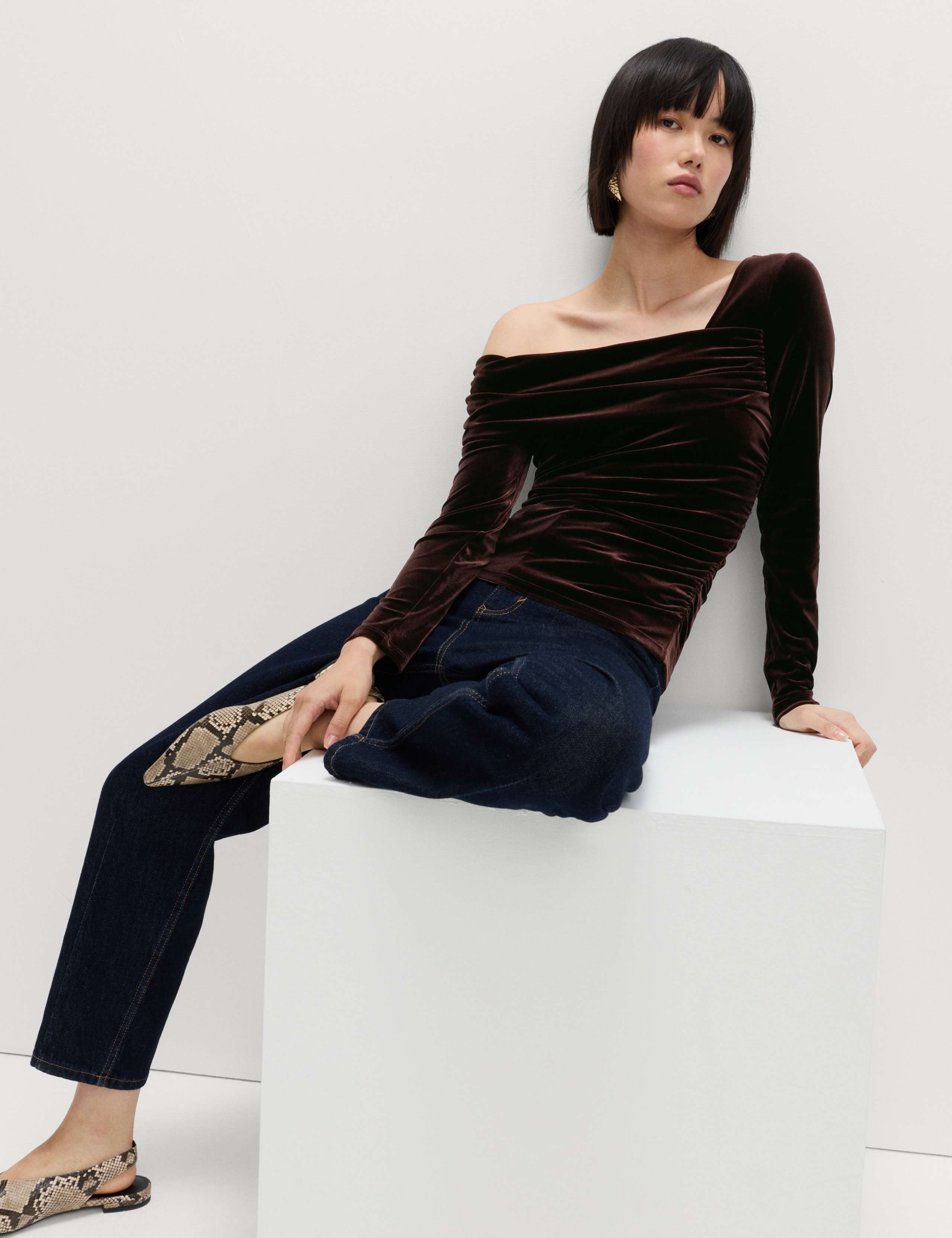 Velvet Asymmetric Neck One Shoulder Top 5 of 5