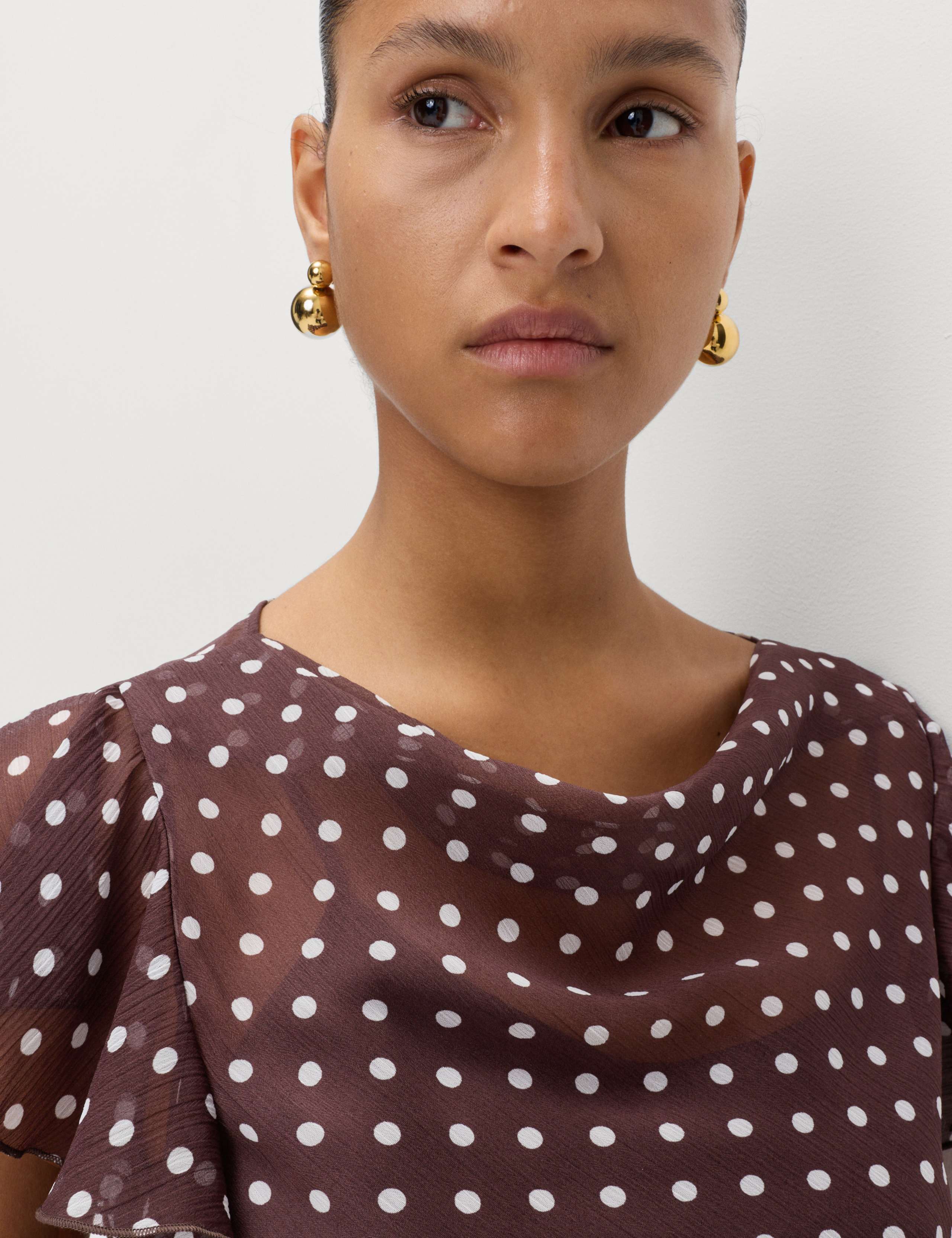 Polka Dot Cowl Neck Frill Sleeve Top 4 of 6