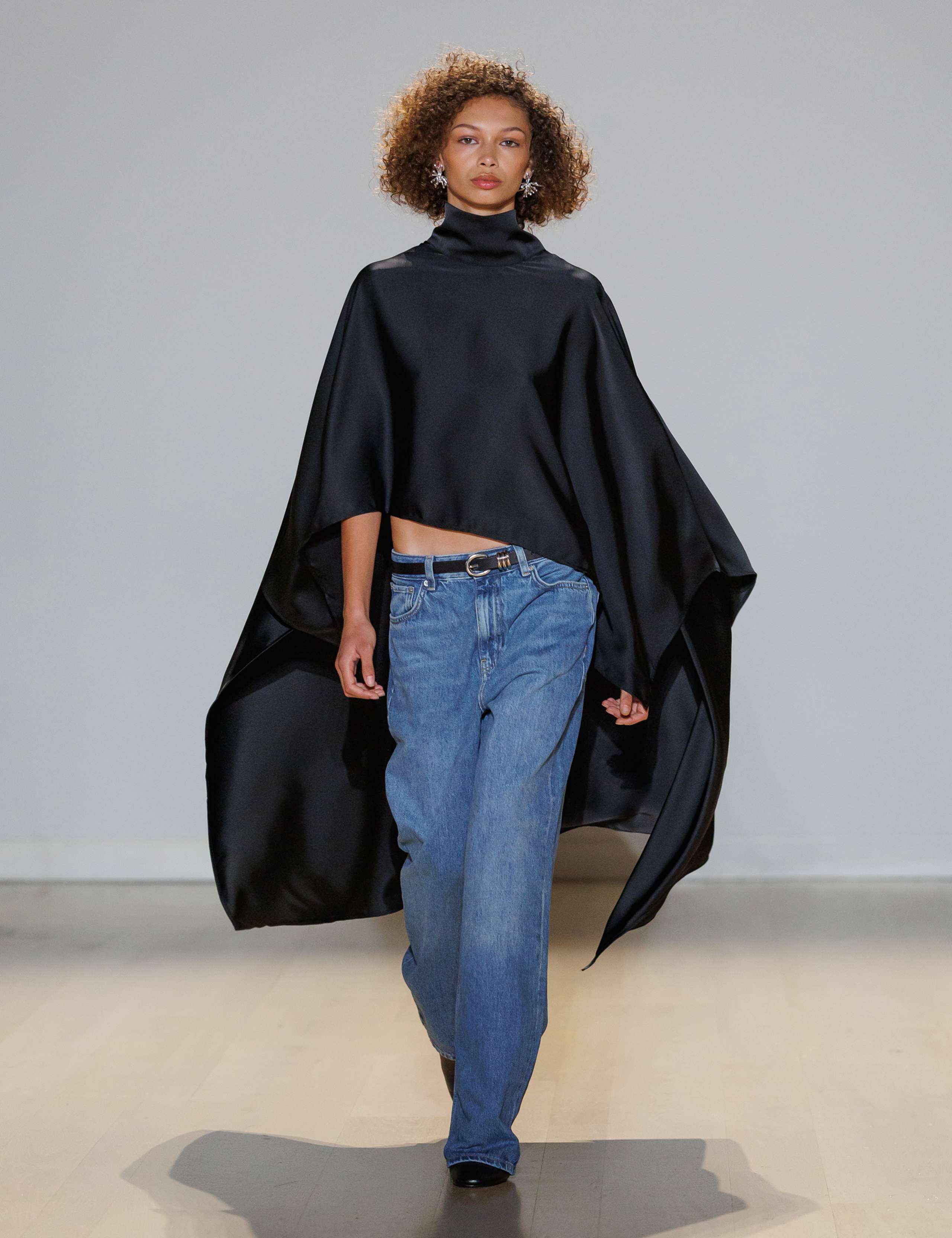 Satin Funnel Neck Longline Cape 1 of 7