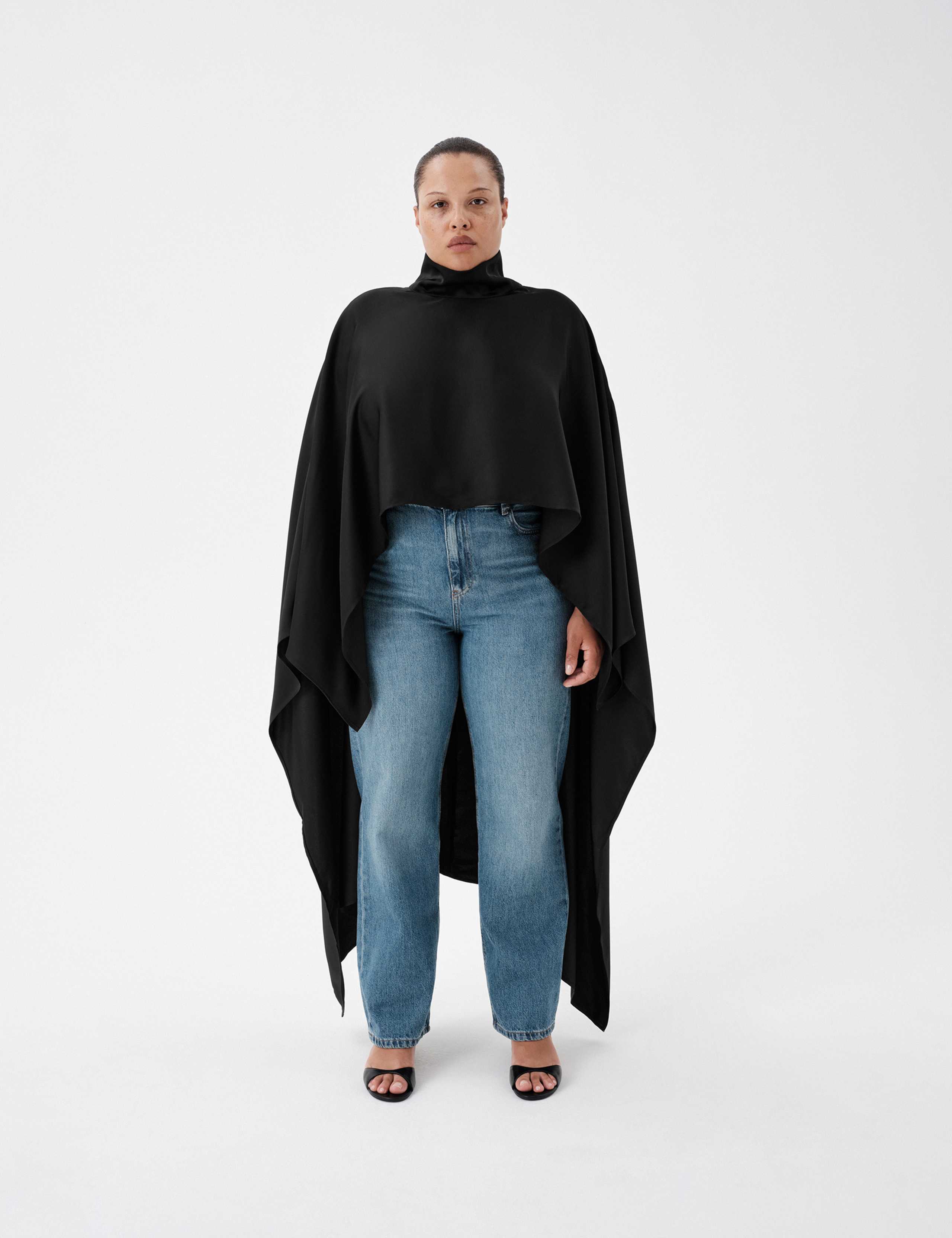 Satin Funnel Neck Longline Cape Top 1 of 7
