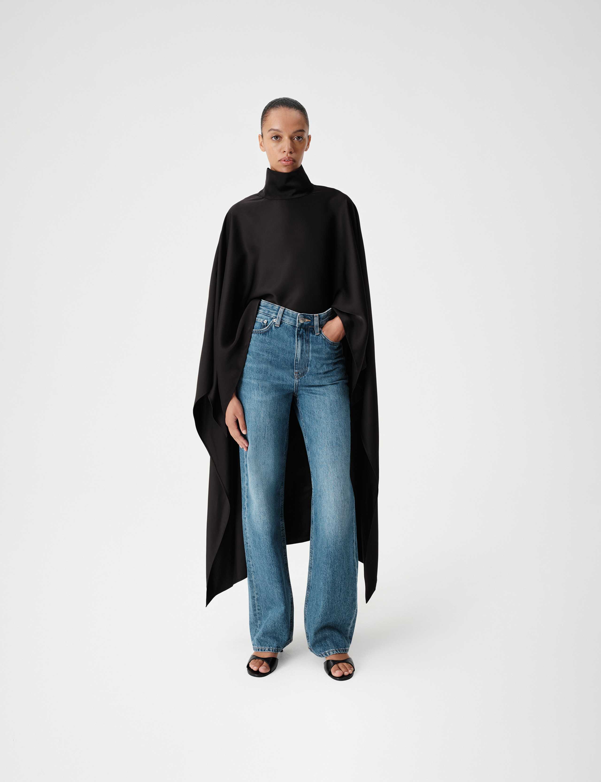 Satin Funnel Neck Longline Cape 3 of 7