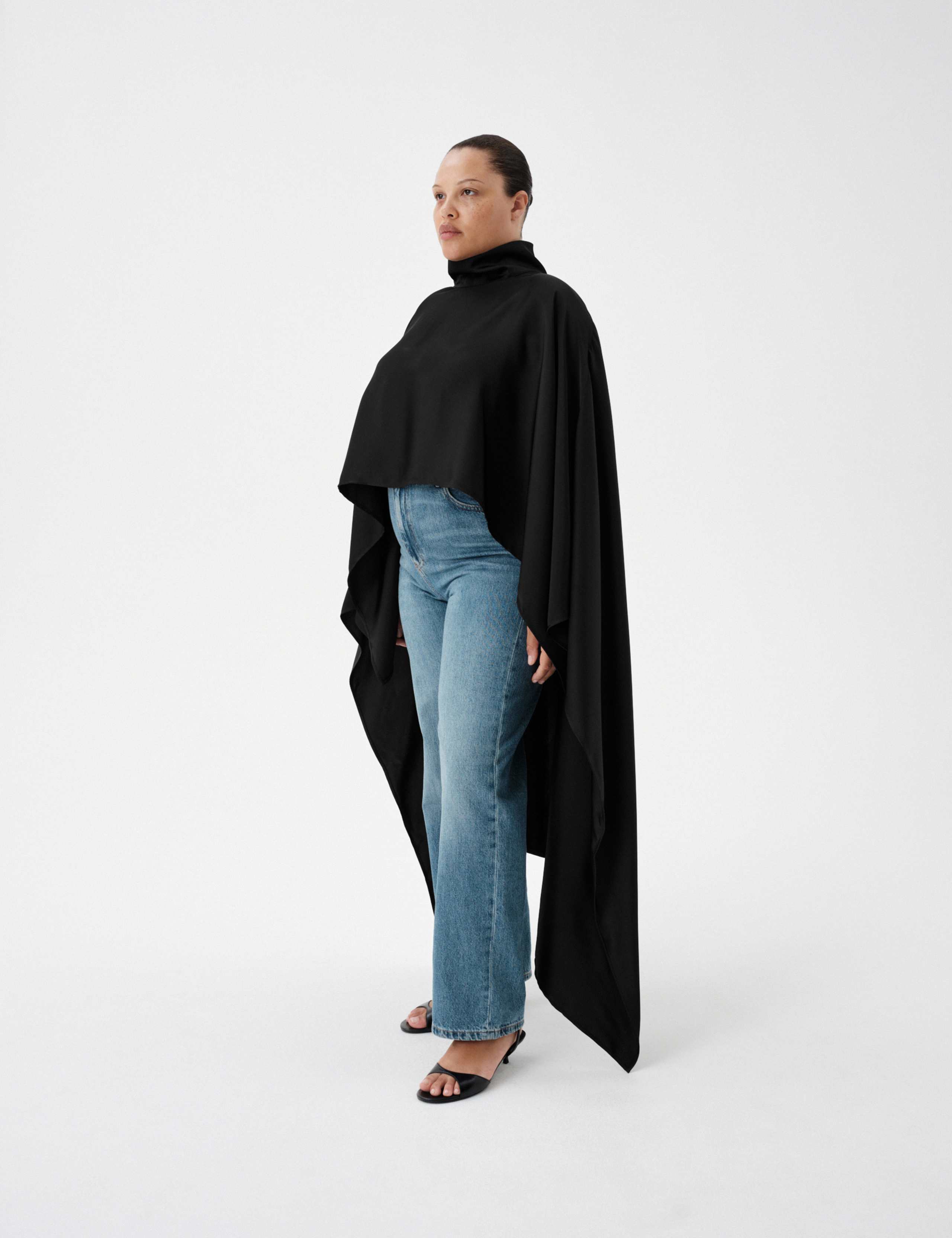 Satin Funnel Neck Longline Cape Top 3 of 7