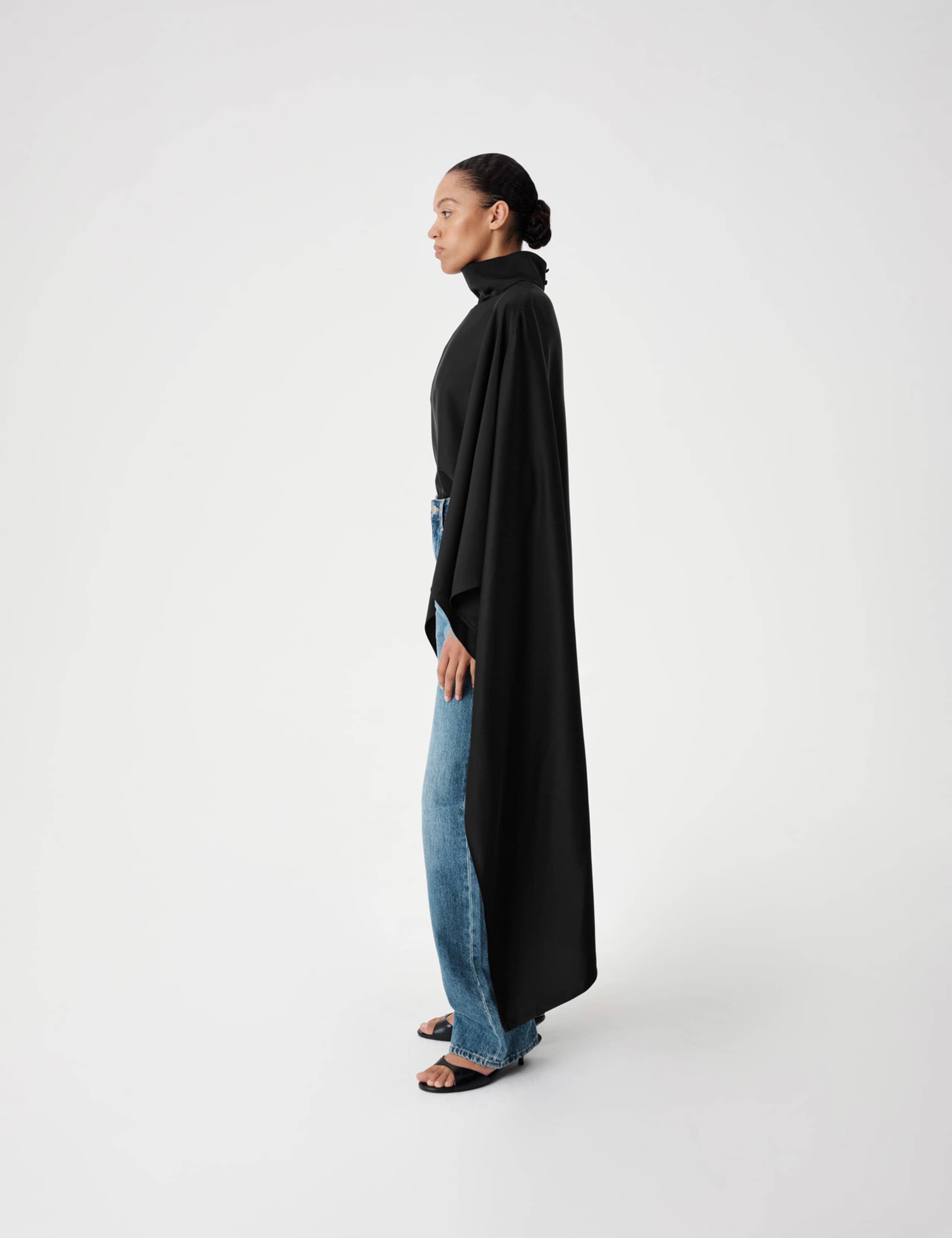 Satin Funnel Neck Longline Cape 4 of 7
