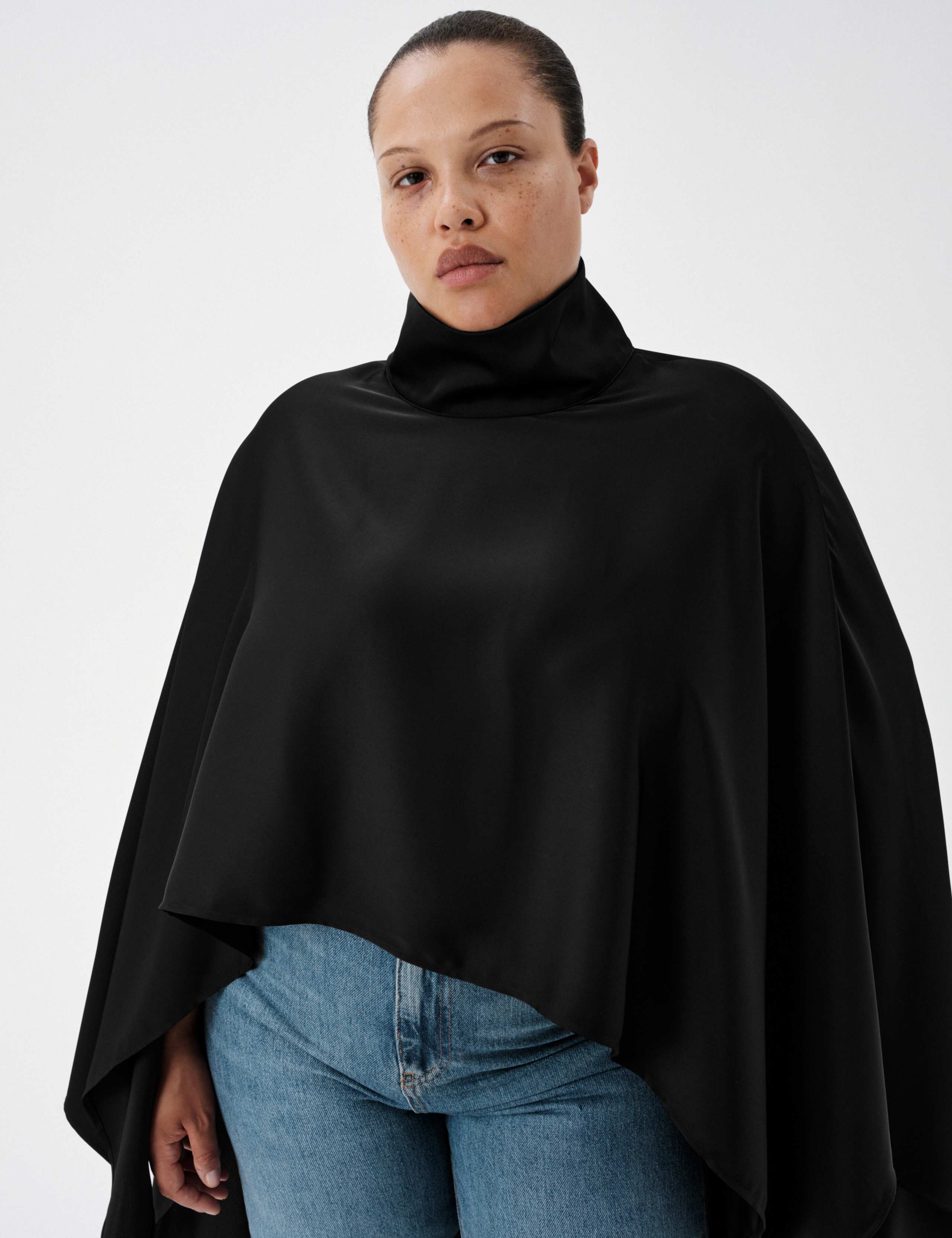 Satin Funnel Neck Longline Cape Top 5 of 7