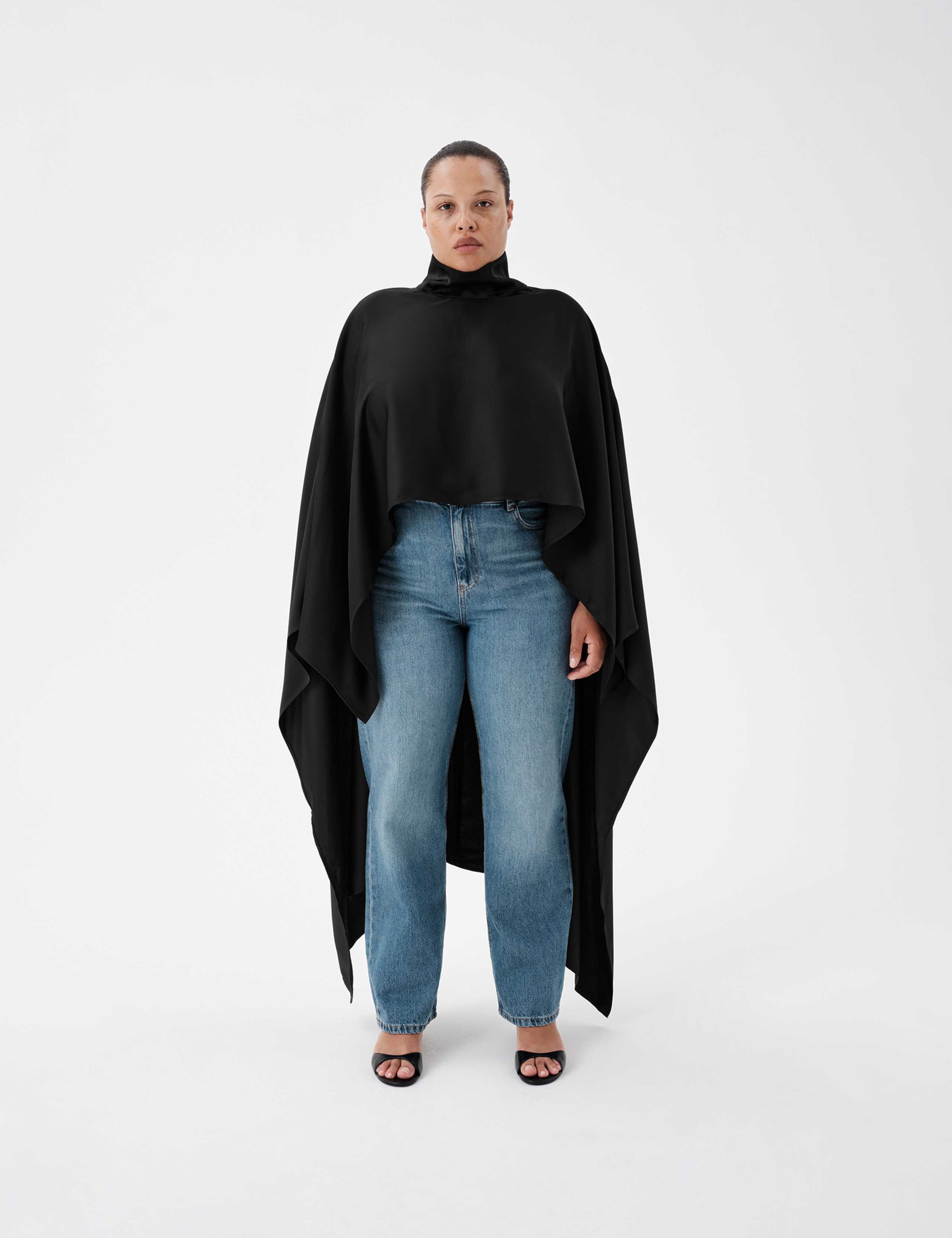 Satin Funnel Neck Longline Cape 8 of 8