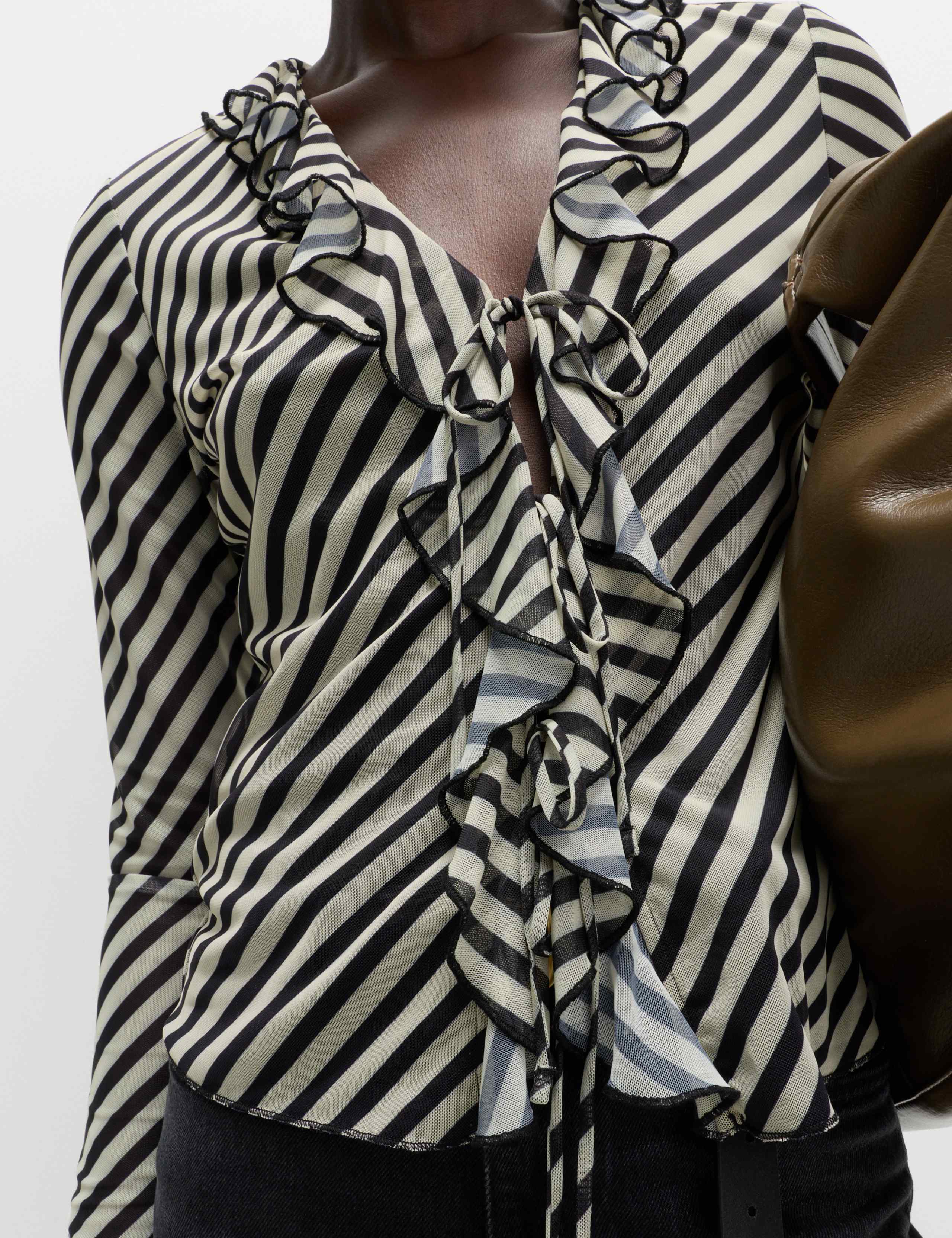 Striped V-Neck Frill Detail Top 4 of 6