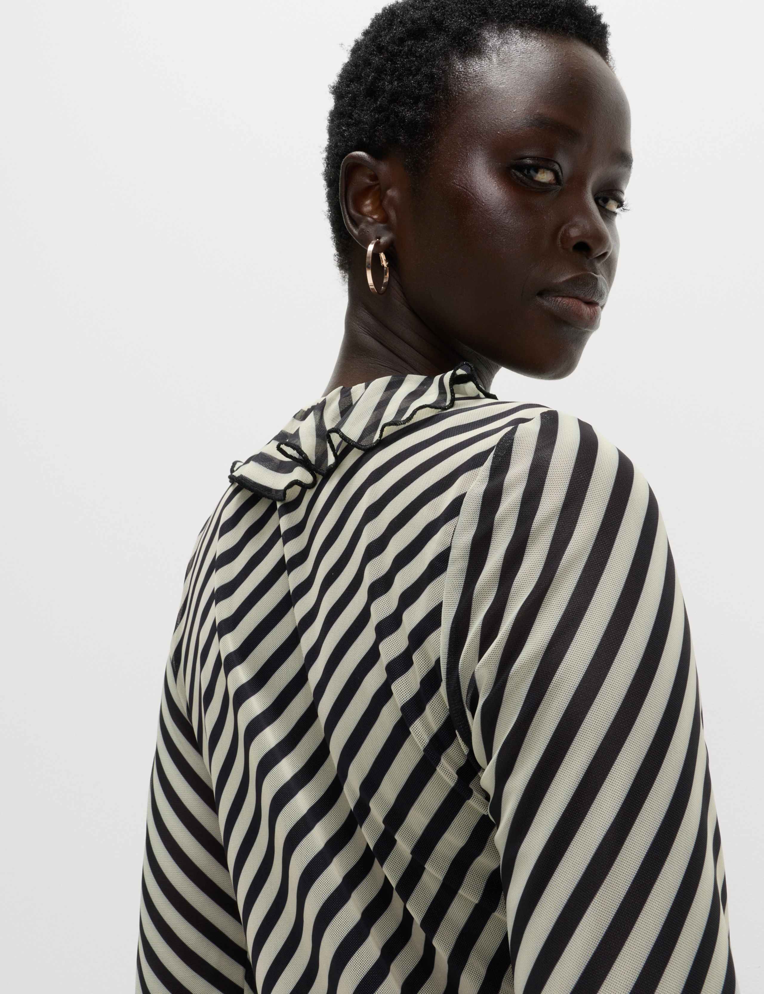 Striped V-Neck Frill Detail Top 6 of 6