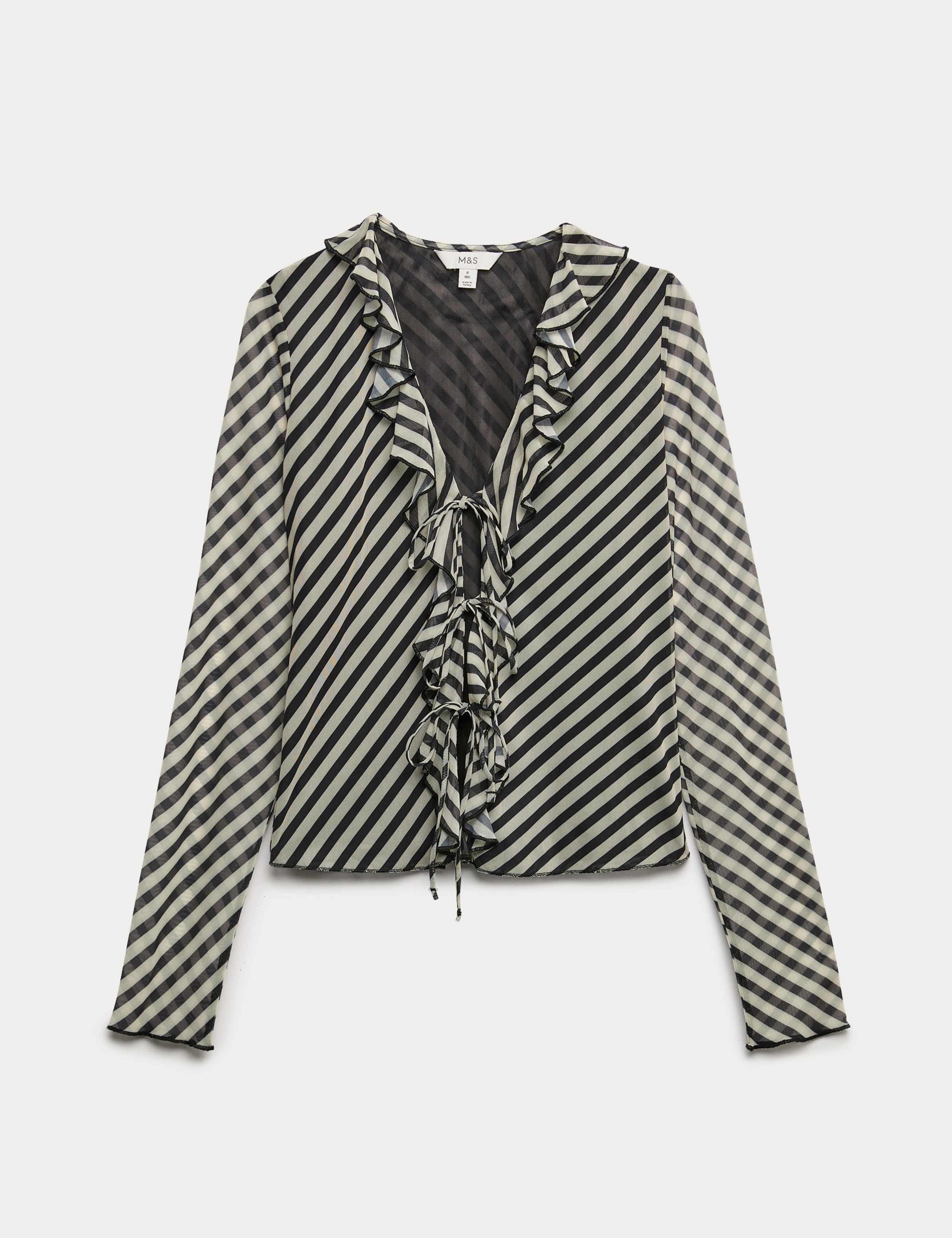 Striped V-Neck Frill Detail Top 2 of 6
