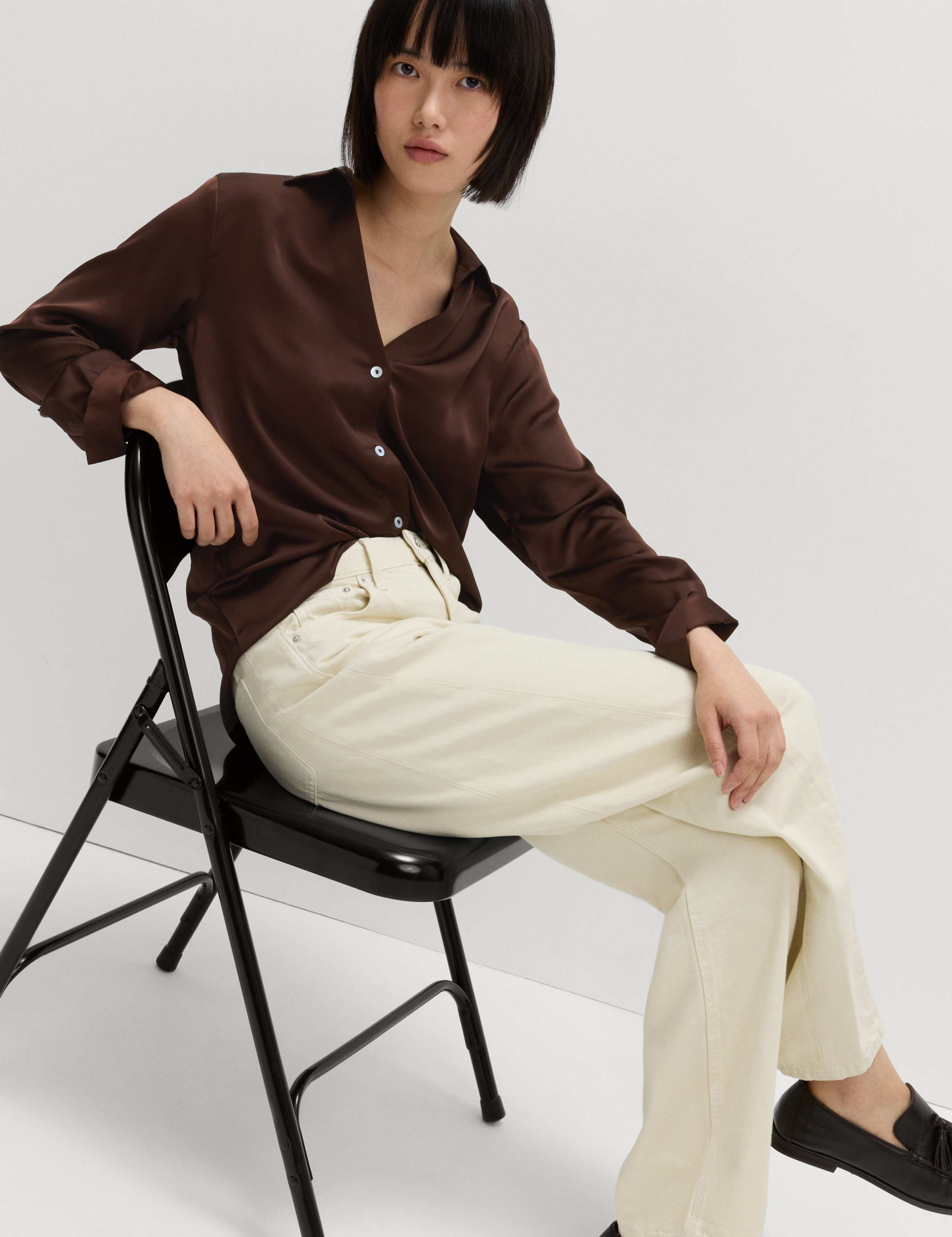 Satin V-Neck Collared Shirt 3 of 6