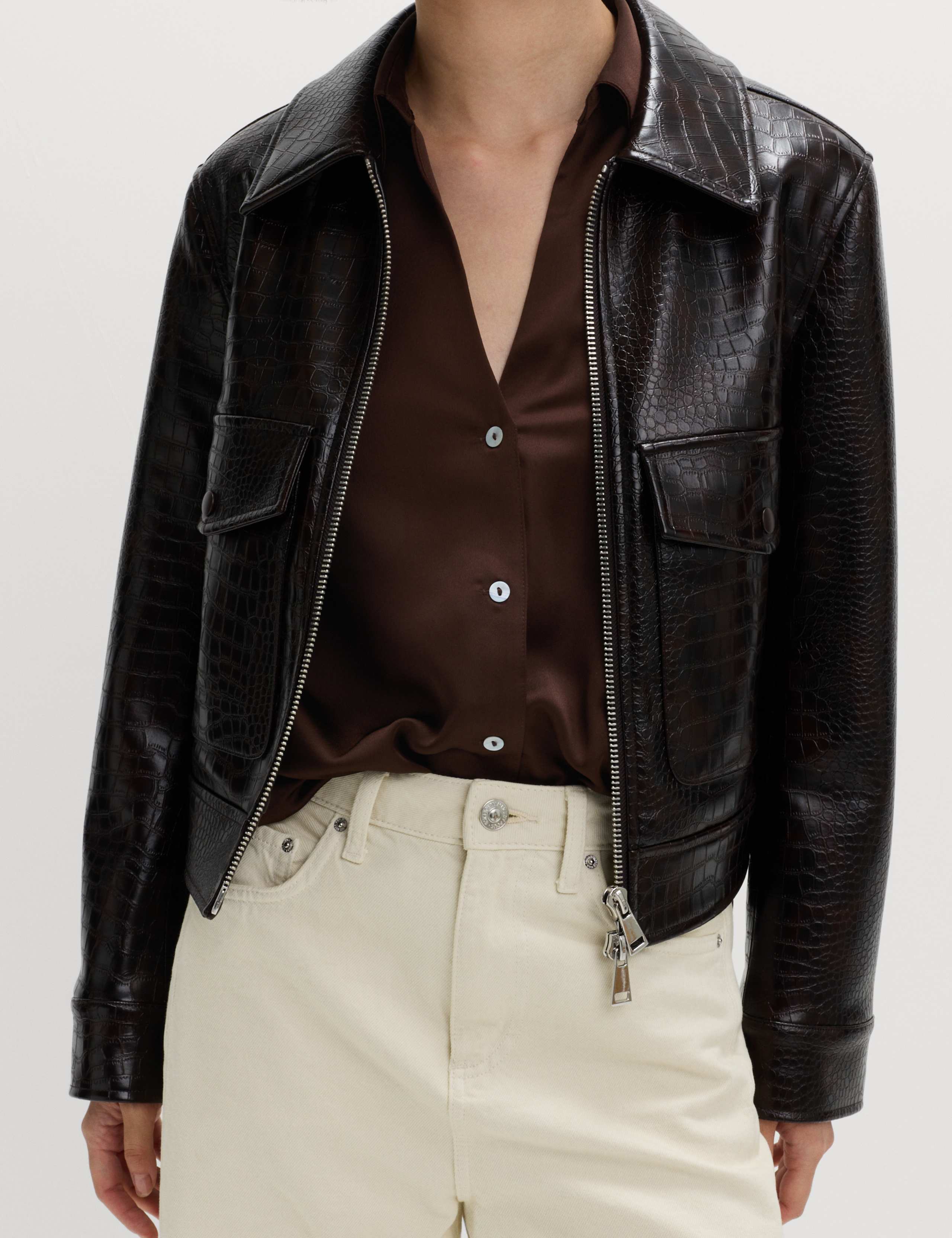 Satin V-Neck Collared Shirt 4 of 6