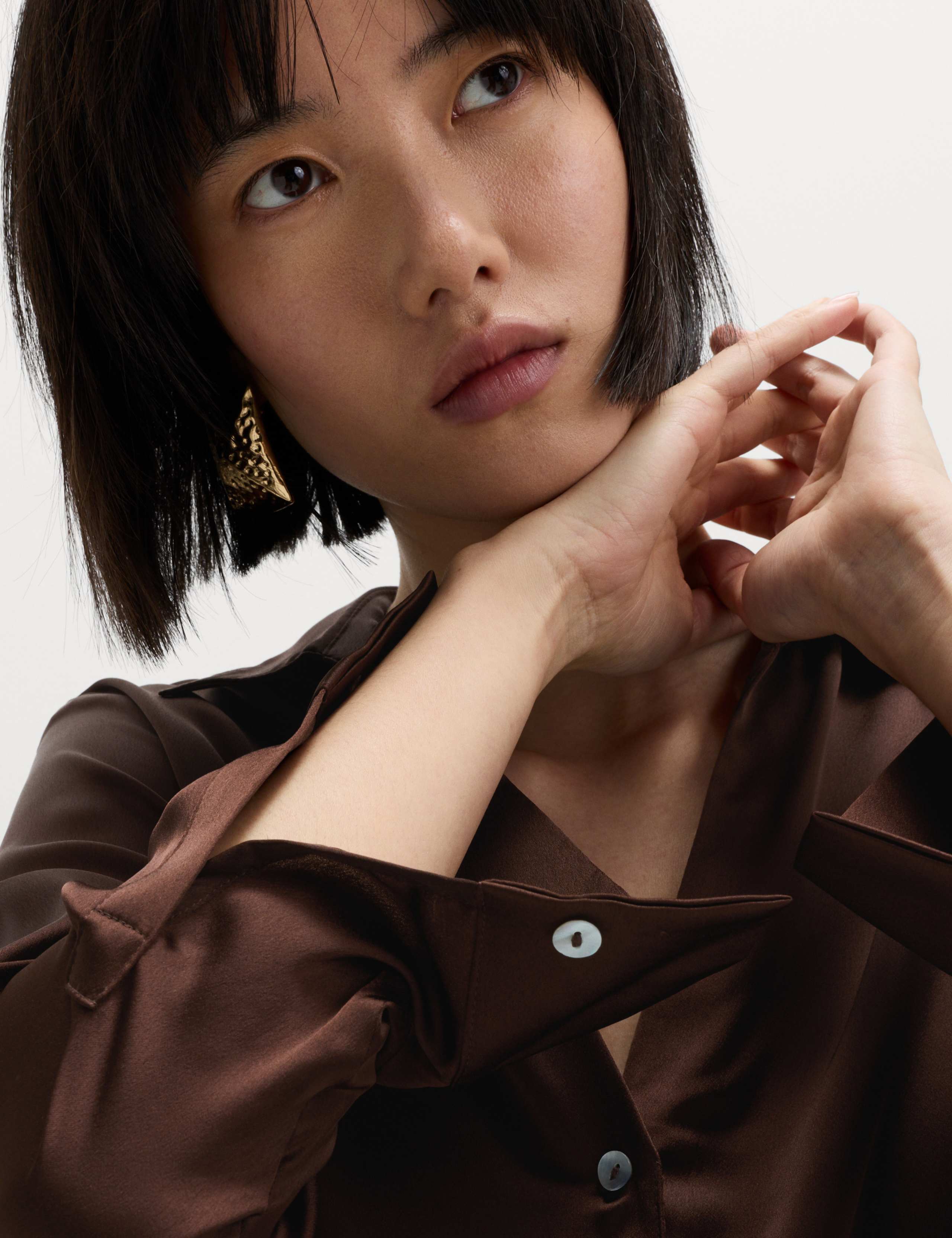 Satin V-Neck Collared Shirt 5 of 6