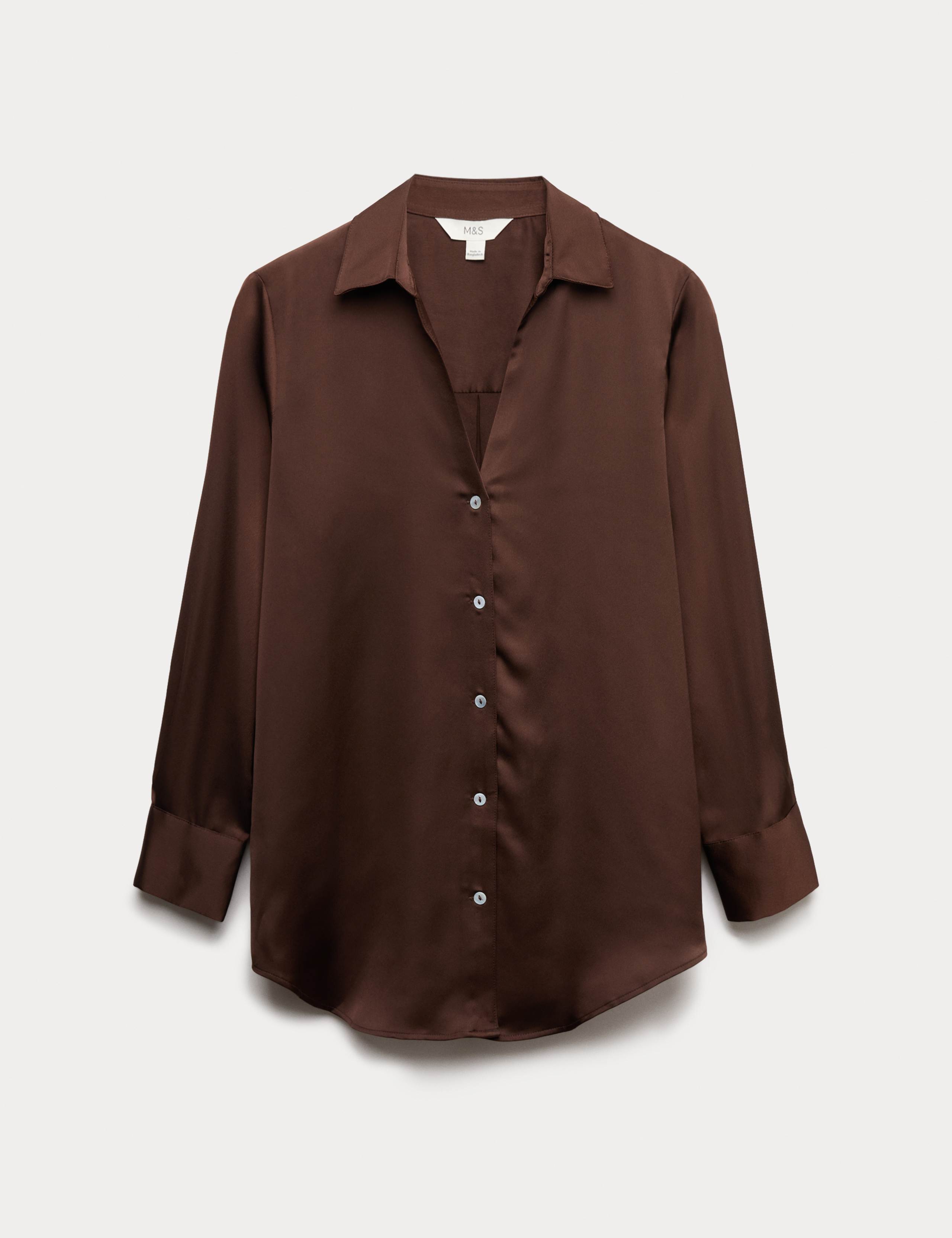 Satin V-Neck Collared Shirt 2 of 6
