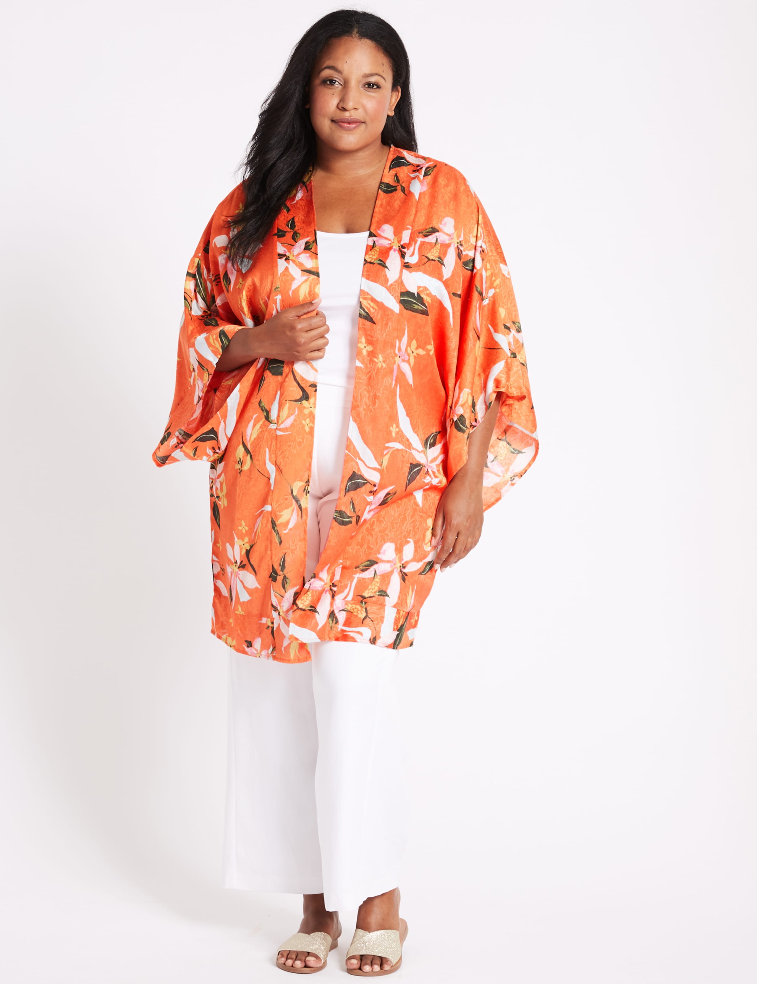 CURVE Floral Print 3/4 Sleeve Kimono Top 1 of 4
