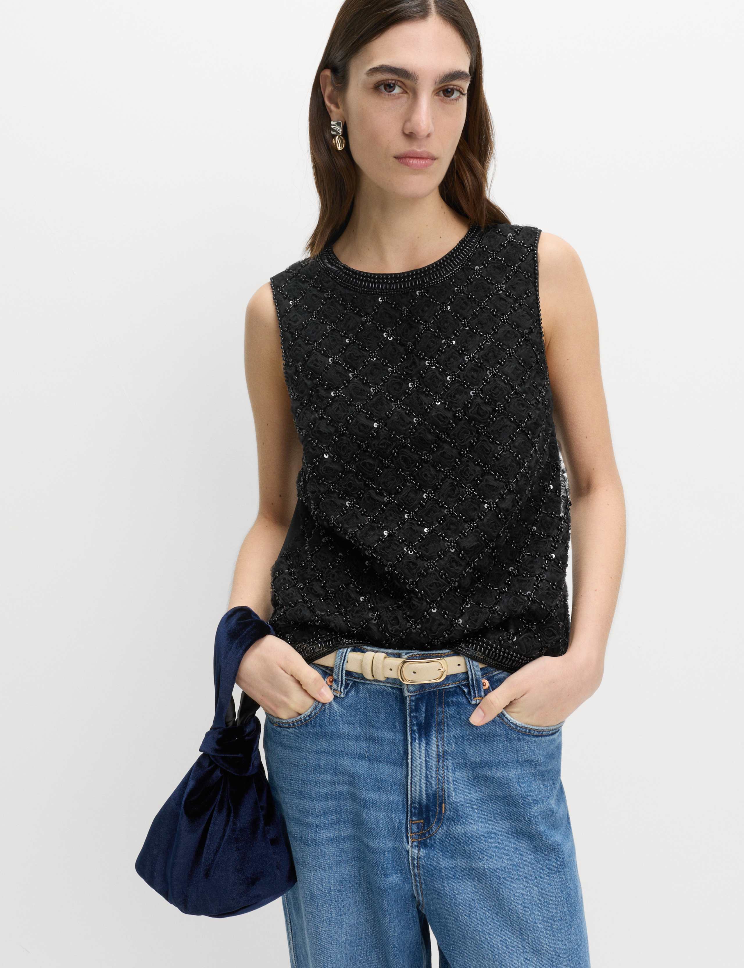 Beaded Embellished Shell Top 5 of 6