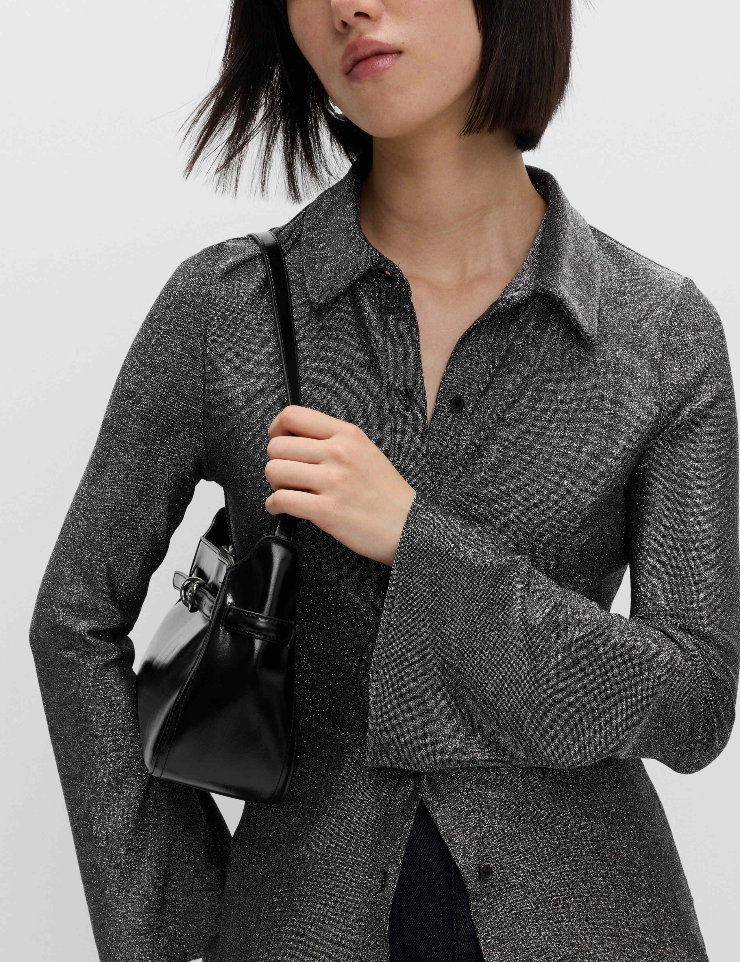 Sparkly Fitted Flute Sleeve Shirt 1 of 5