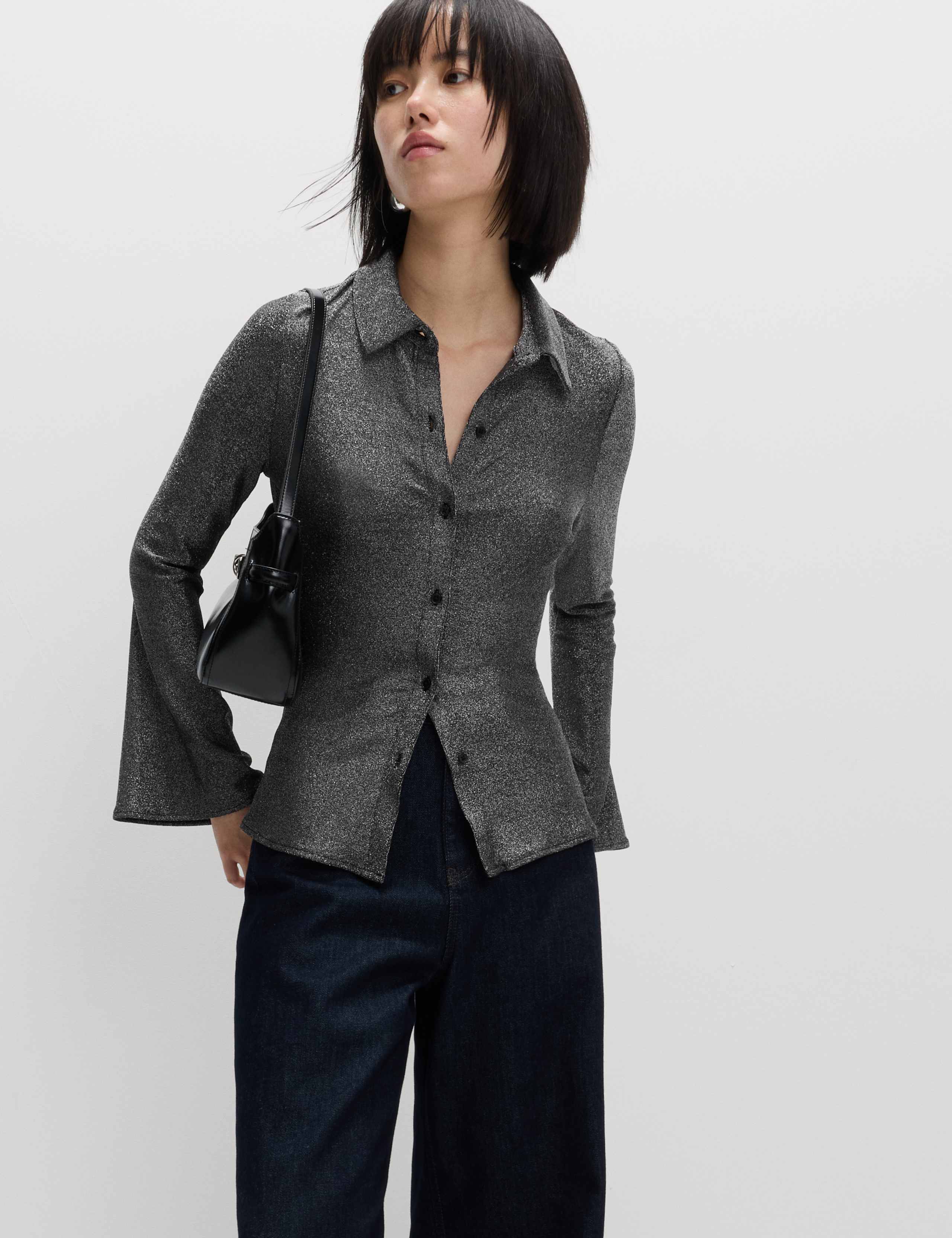 Lurex Mix Sparkly Fitted Flute Sleeve Shirt 3 of 5
