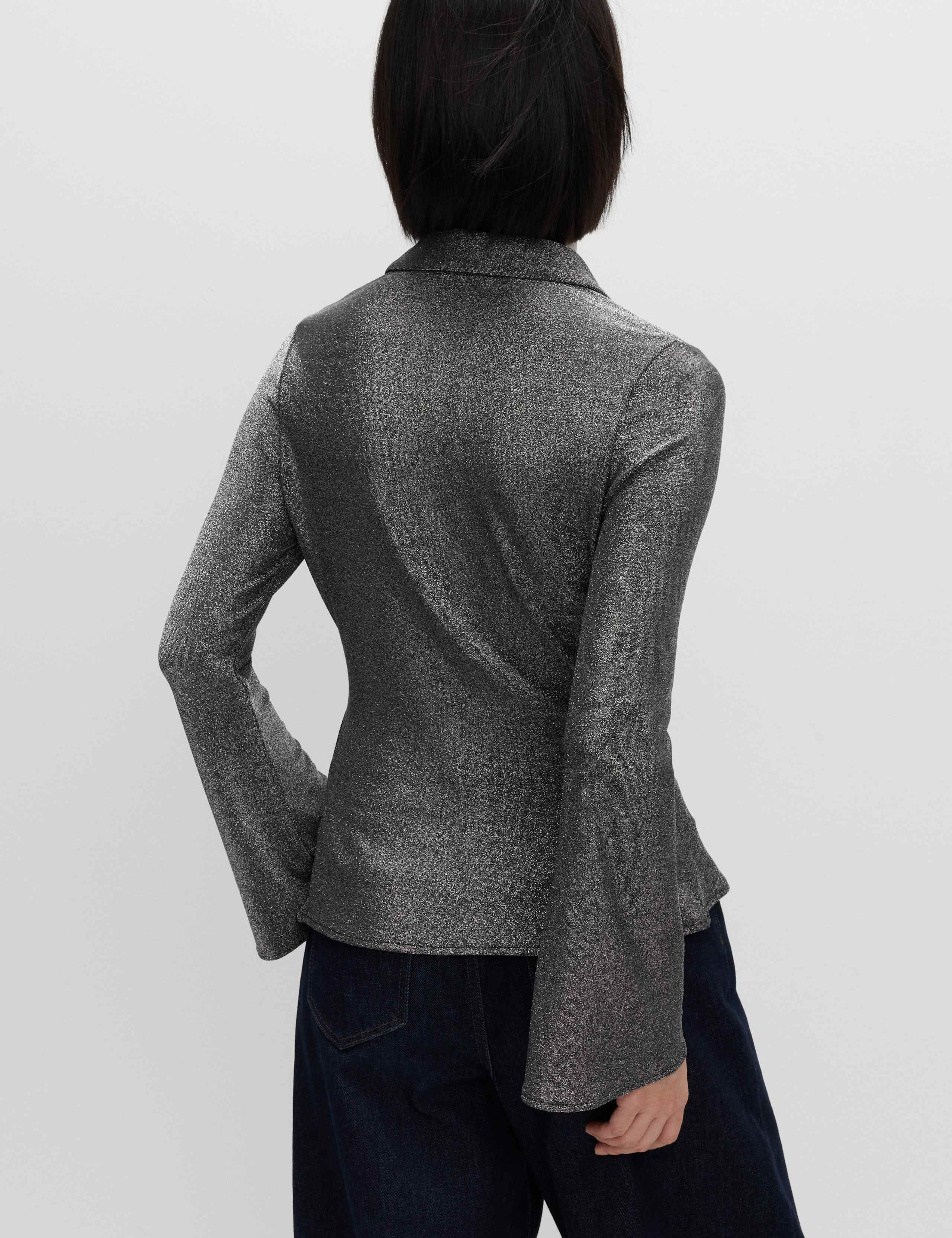 Lurex Mix Sparkly Fitted Flute Sleeve Shirt 4 of 5