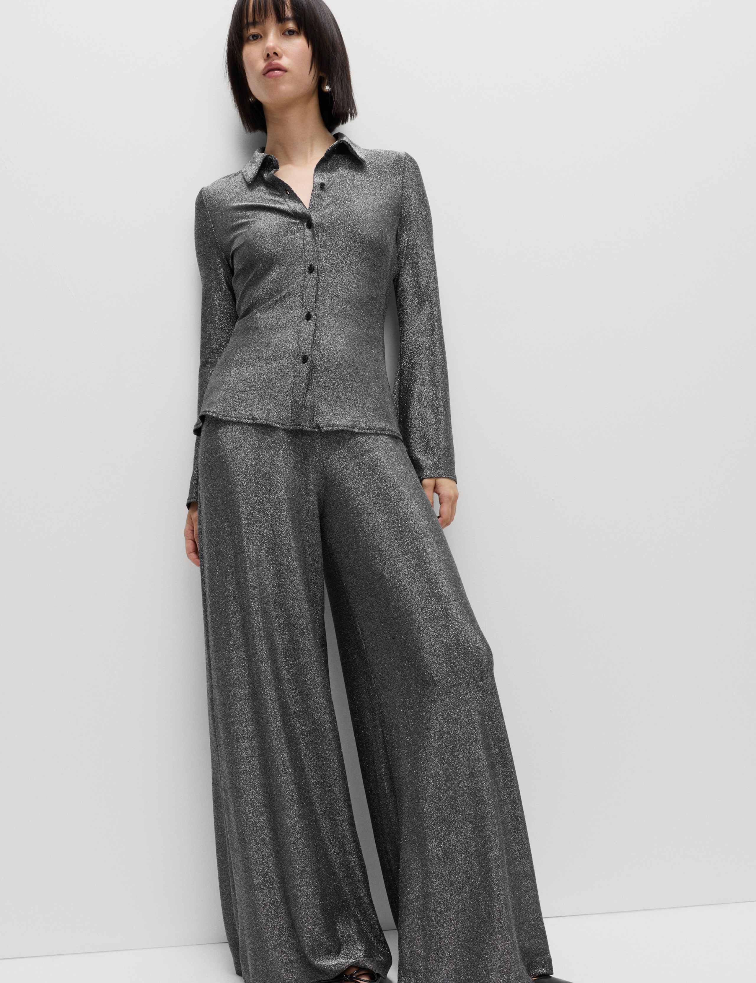 Lurex Mix Sparkly Fitted Flute Sleeve Shirt 5 of 5