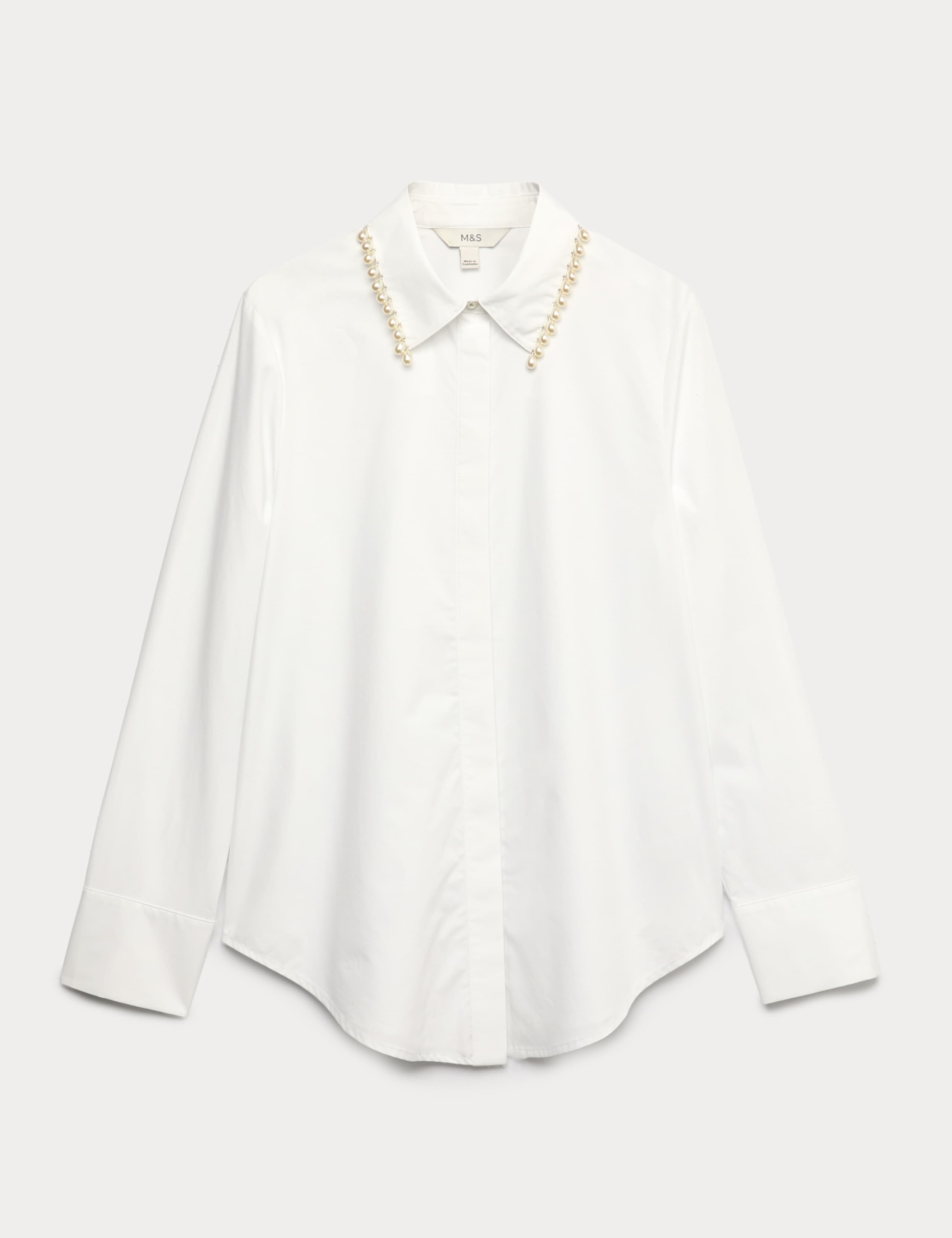 Pure Cotton Beaded Collar Oversized Shirt 2 of 5