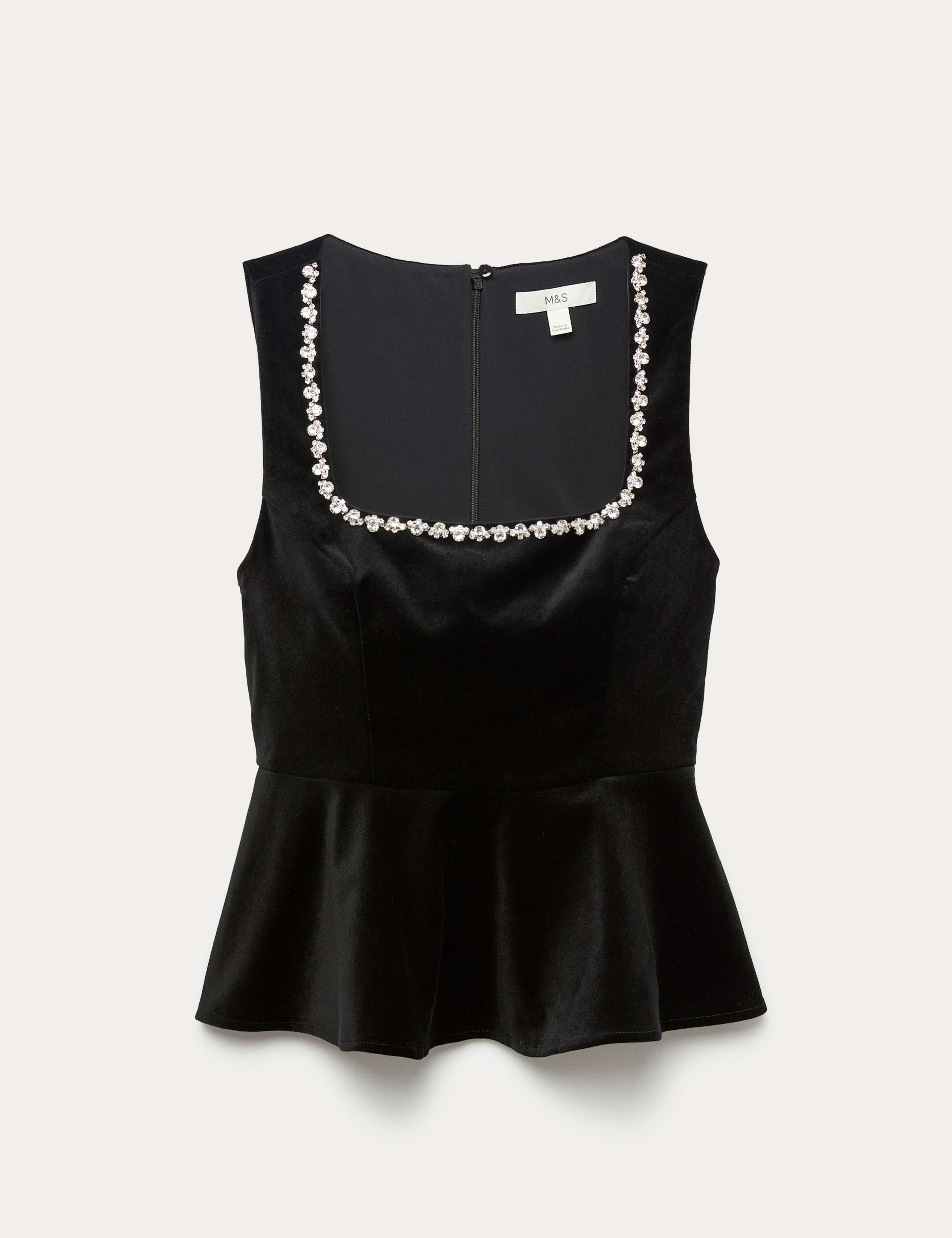 Velvet Embellished Detail Fitted Peplum Top 2 of 6