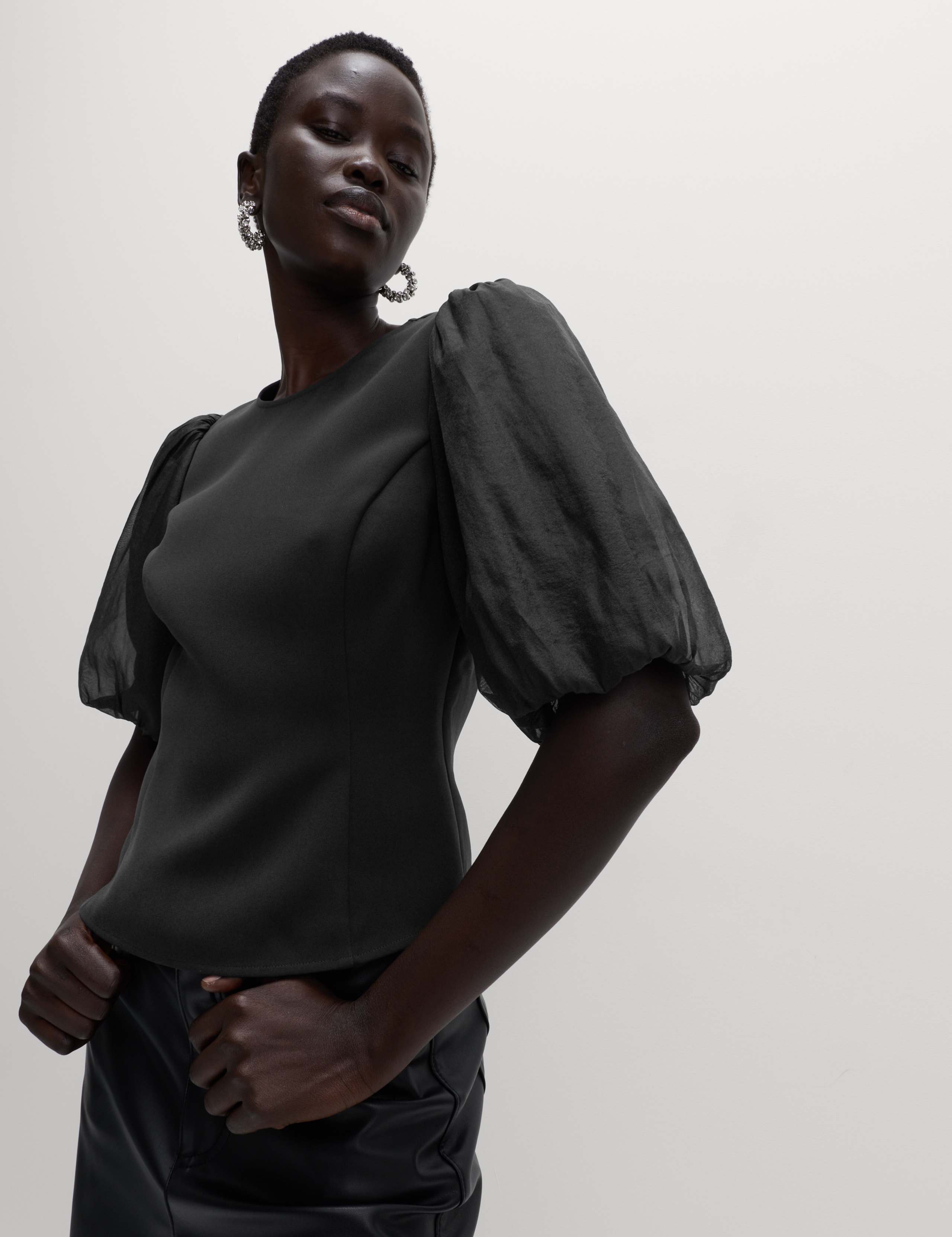 Organza Waisted Puff Sleeve Top 1 of 6