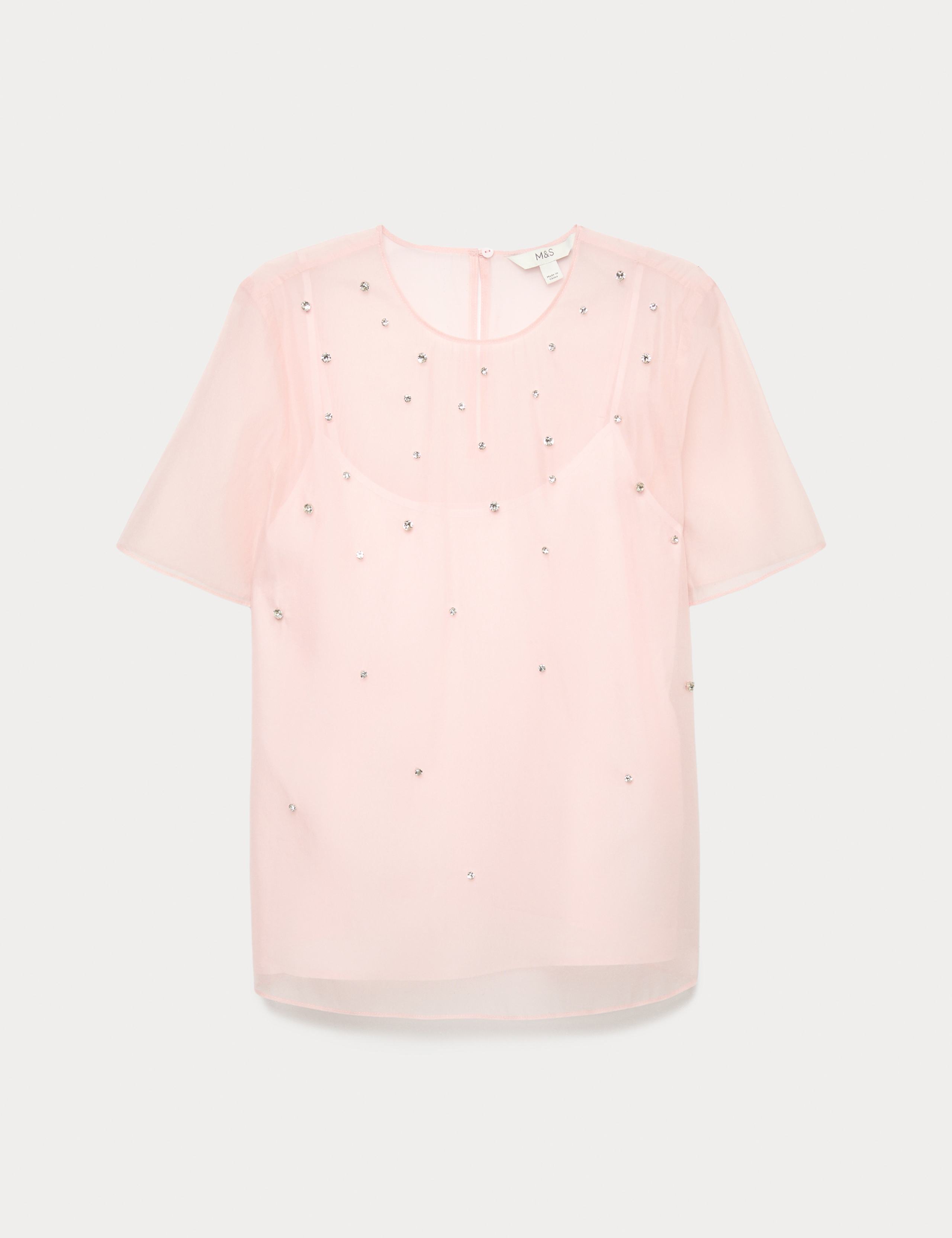 Organza Embellished Round Neck Top 2 of 6