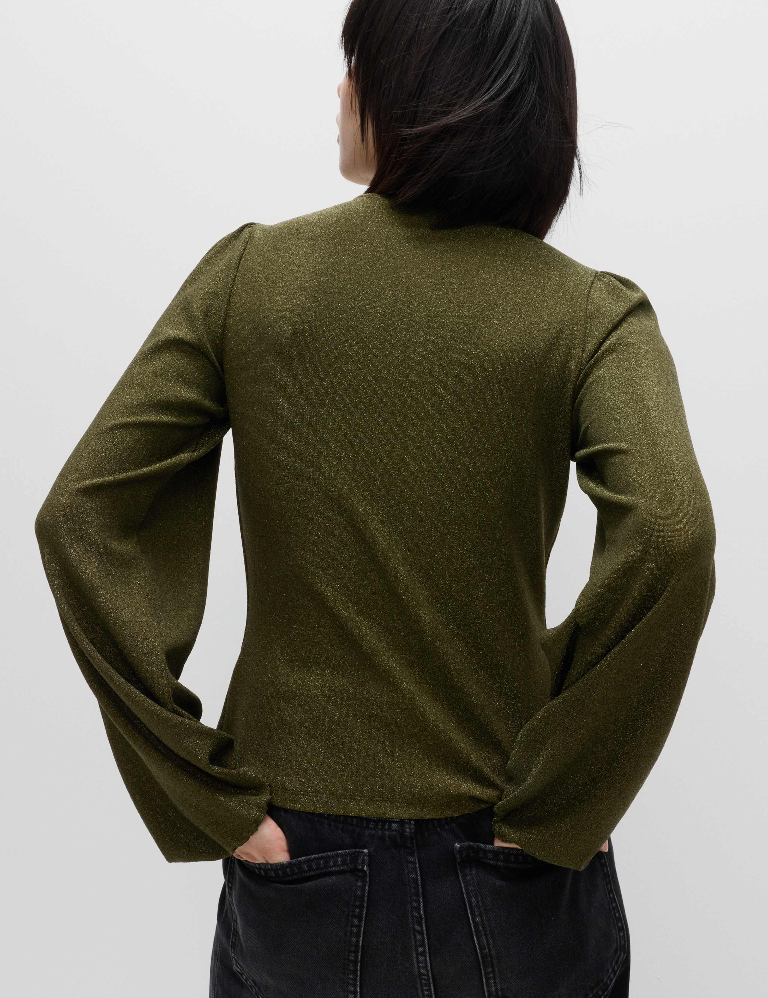 Sparkly Button Through Blouson Sleeve Top 4 of 6