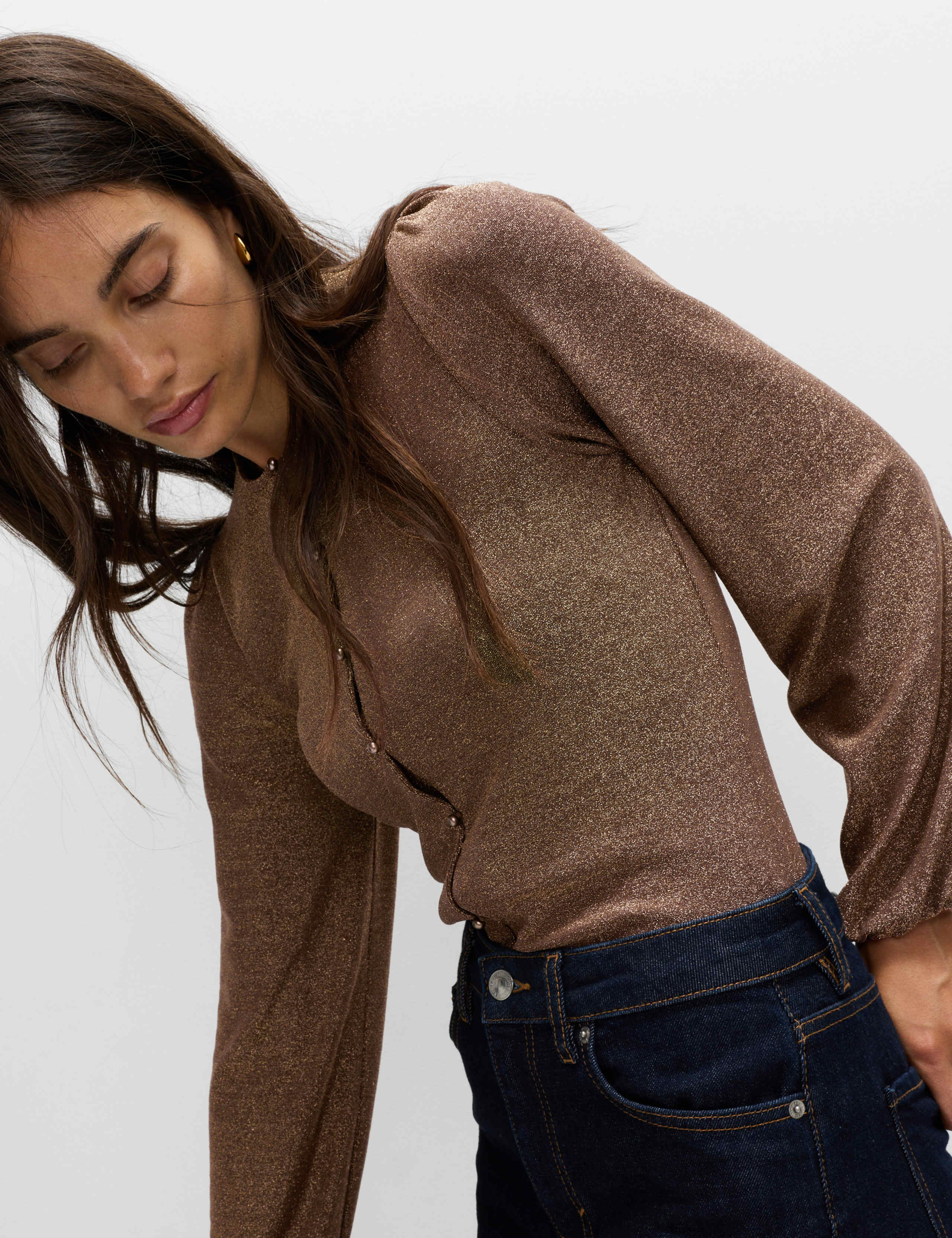 Sparkly Button Through Blouson Sleeve Top 4 of 5