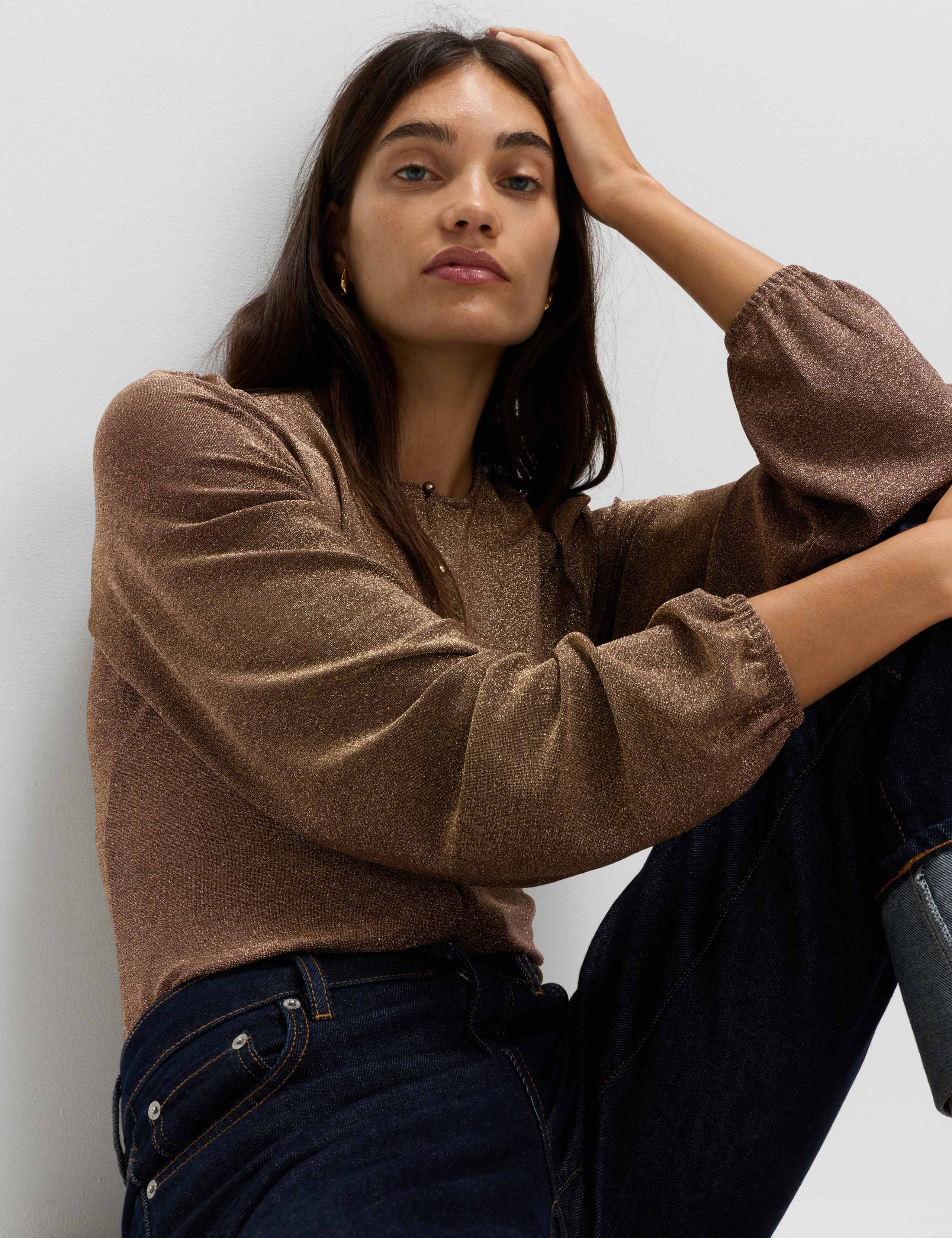 Sparkly Button Through Blouson Sleeve Top 5 of 5