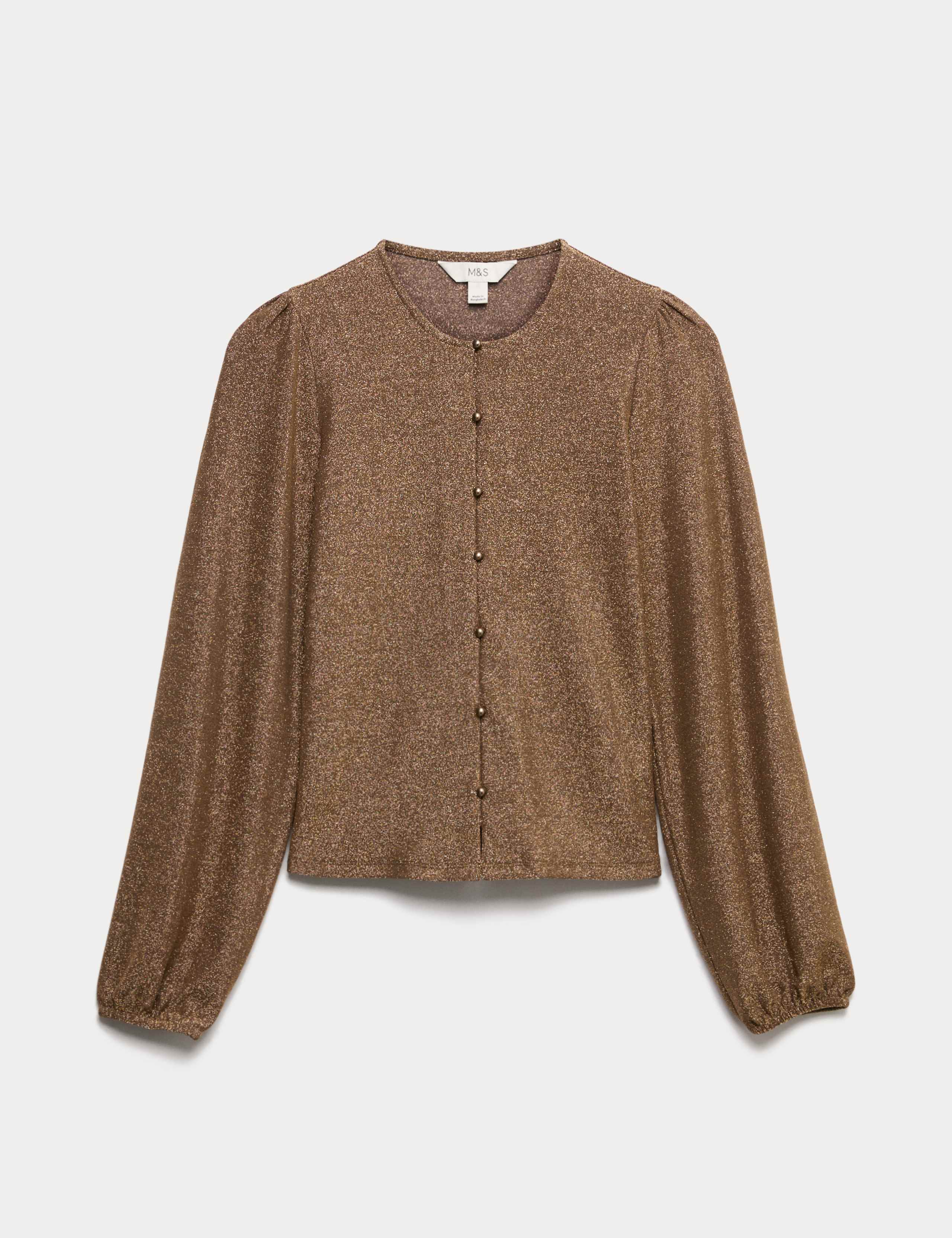 Sparkly Button Through Blouson Sleeve Top 2 of 5