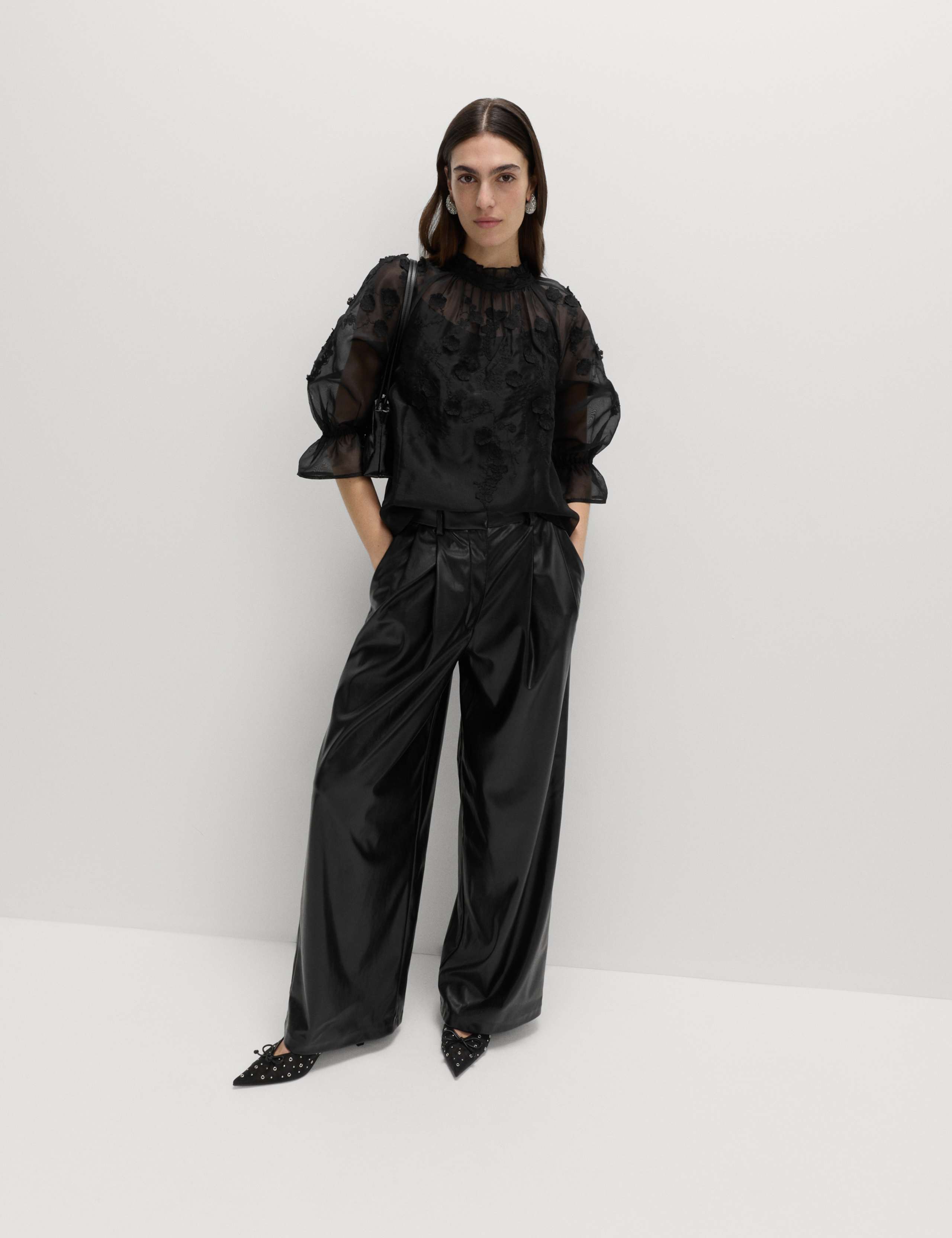 Organza Embroidered Floral High Neck Blouse 3 of 7