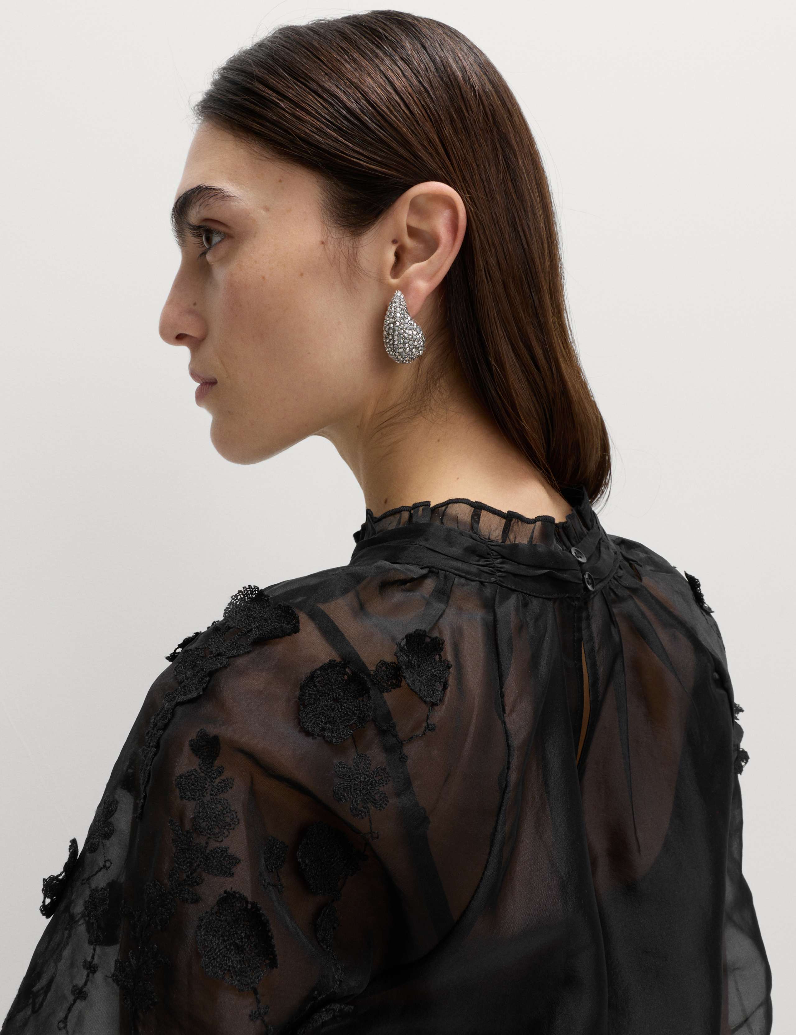 Organza Embroidered Floral High Neck Blouse 4 of 7