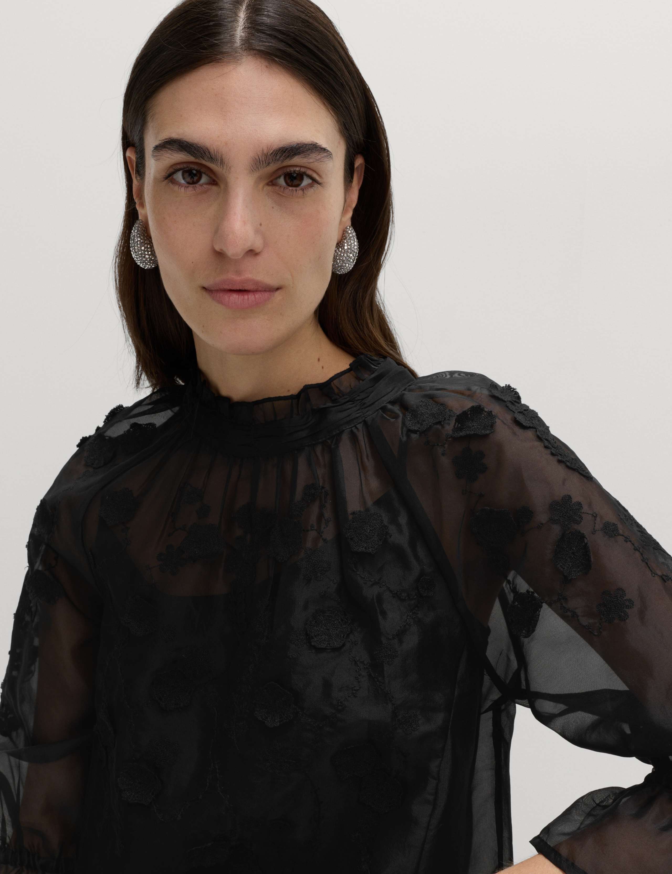 Organza Embroidered Floral High Neck Blouse 7 of 7