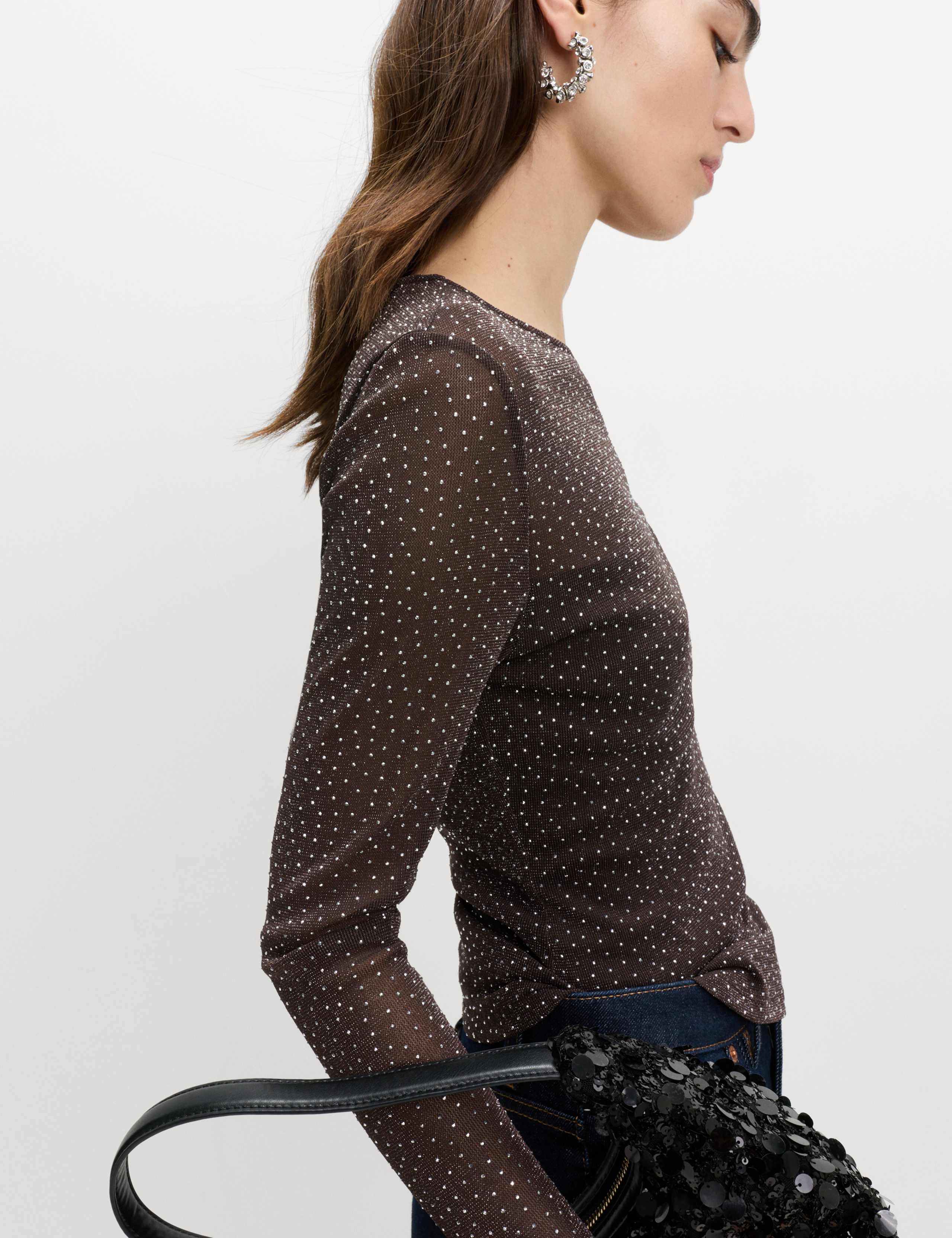 Mesh Jersey Rhinestone Embellished Top 2 of 4