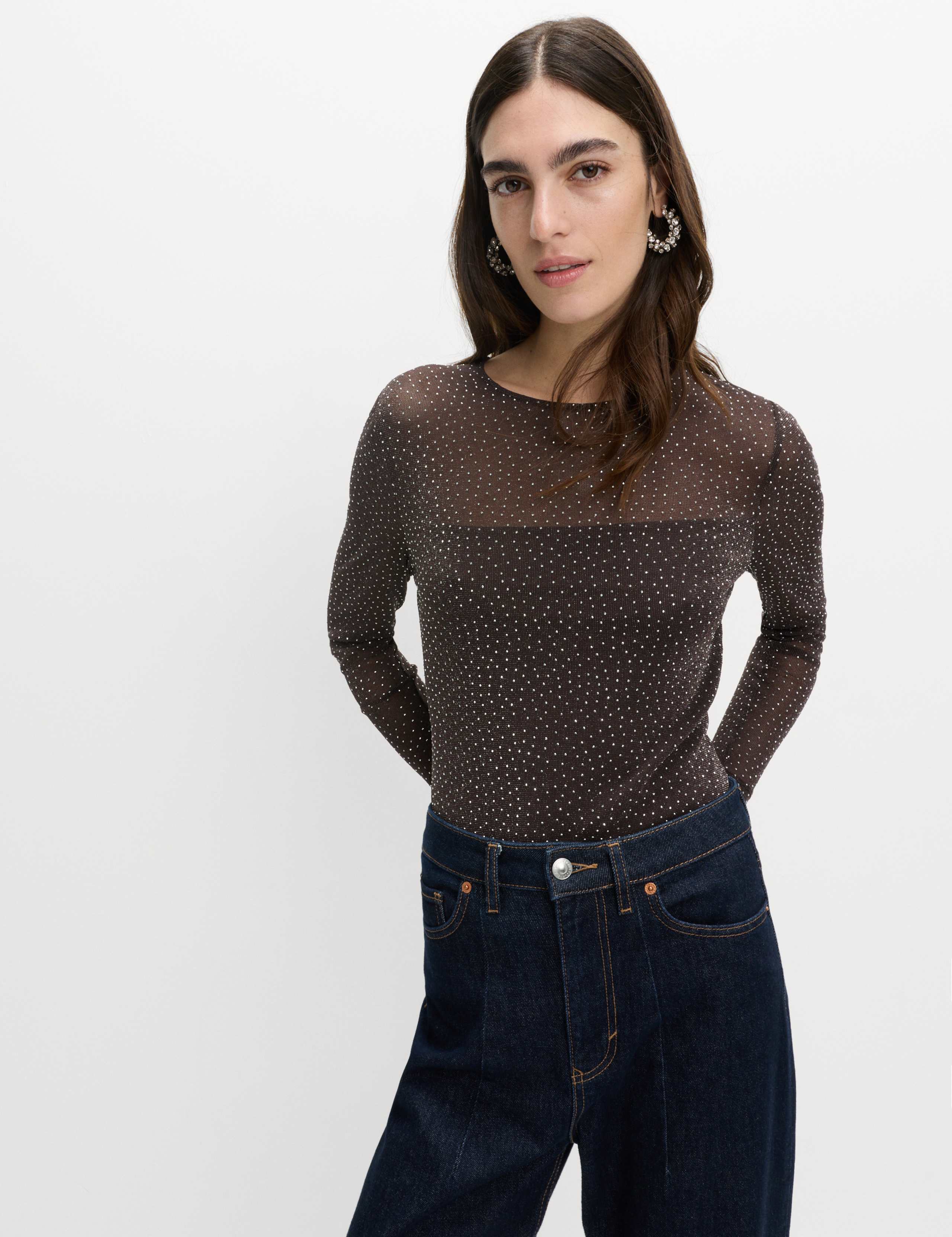 Mesh Jersey Rhinestone Embellished Top 3 of 4