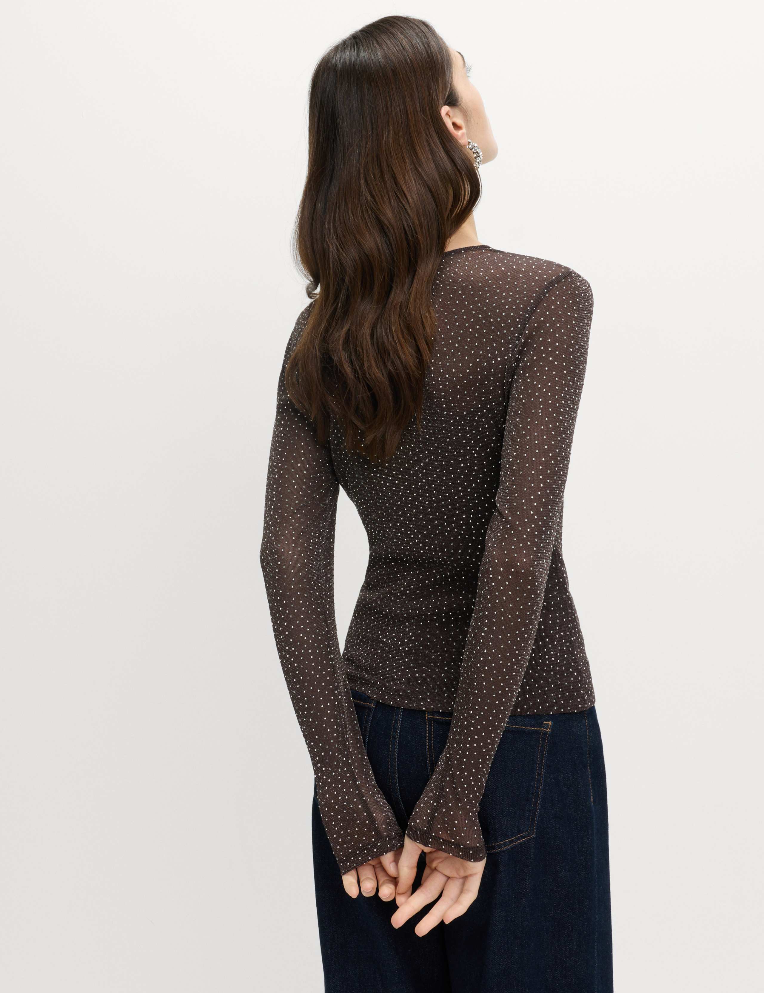 Mesh Jersey Rhinestone Embellished Top 4 of 4