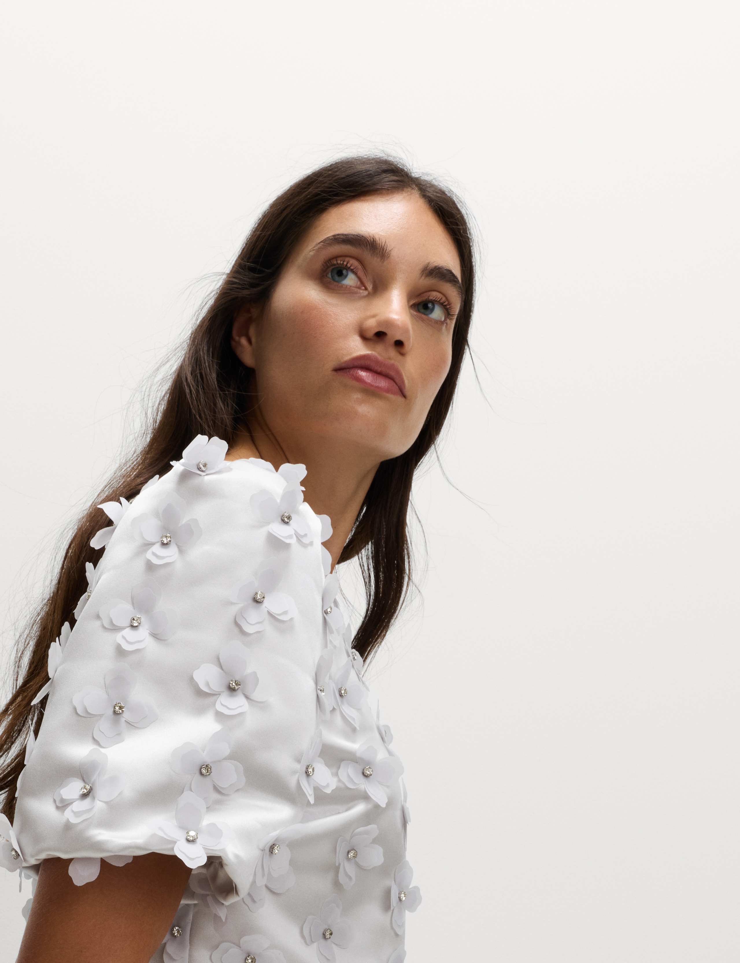 Satin Floral Appliqué Embellished Top 3 of 6