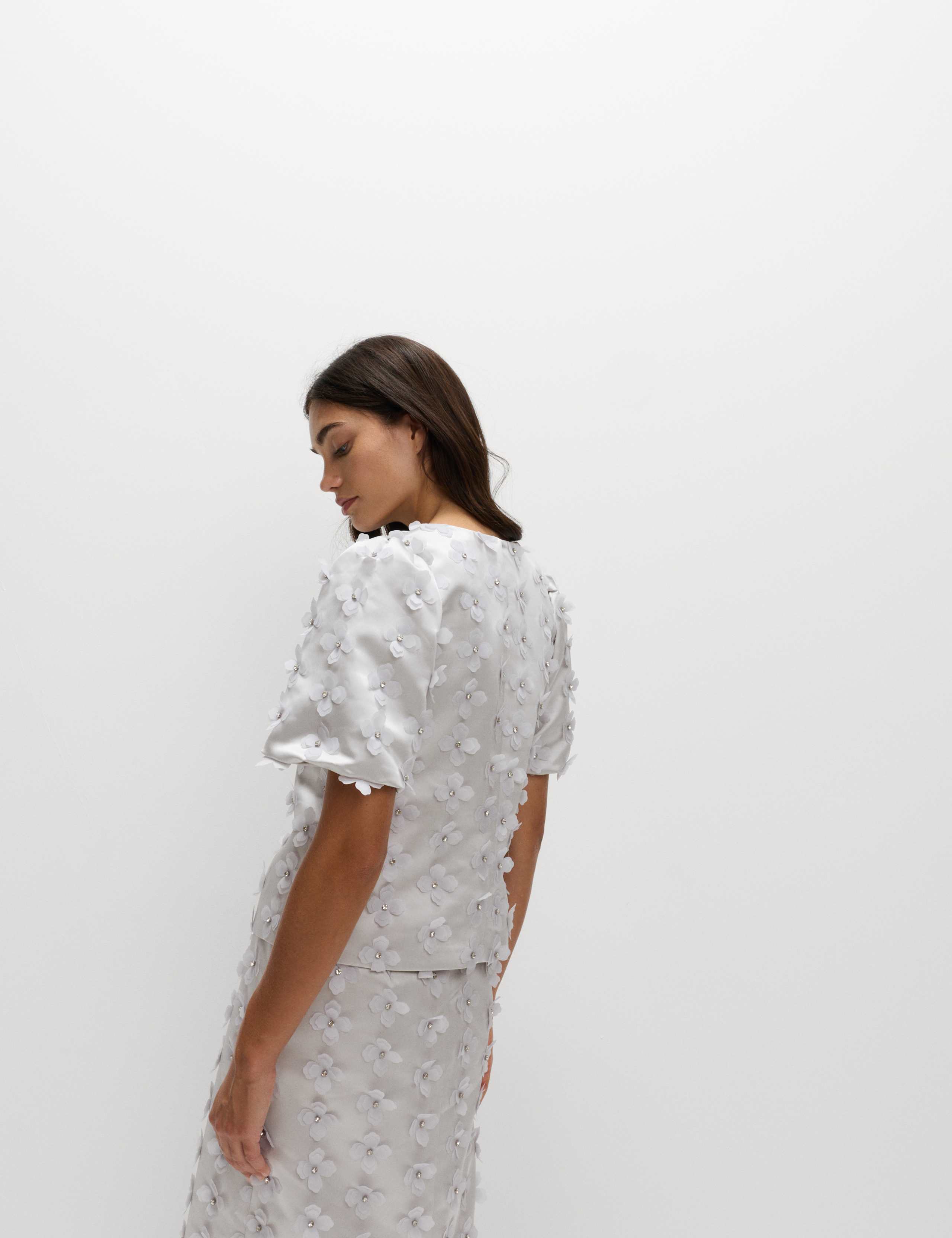 Satin Floral Appliqué Embellished Top 5 of 6