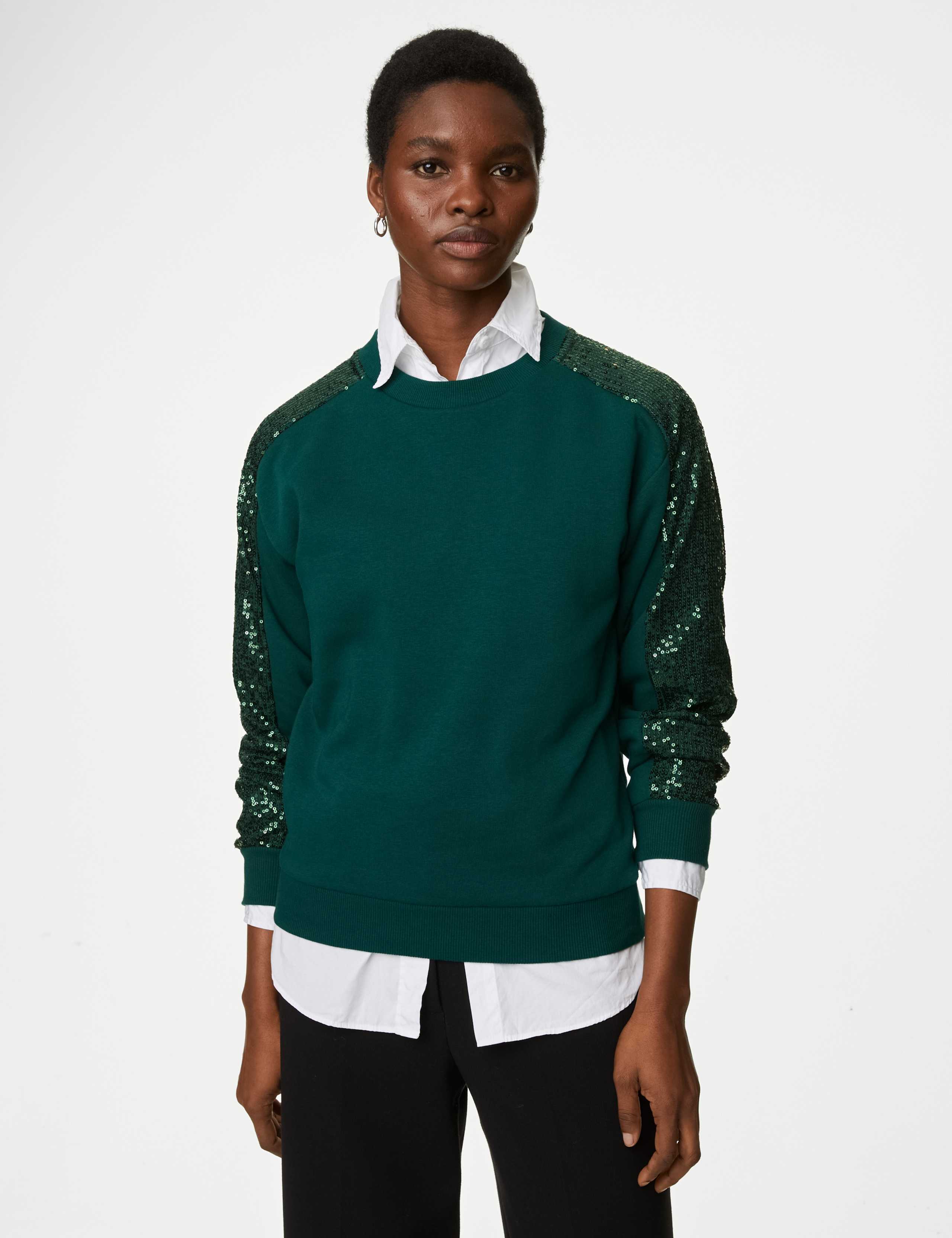 Cotton Rich Jersey Sequin Sweatshirt 1 of 5
